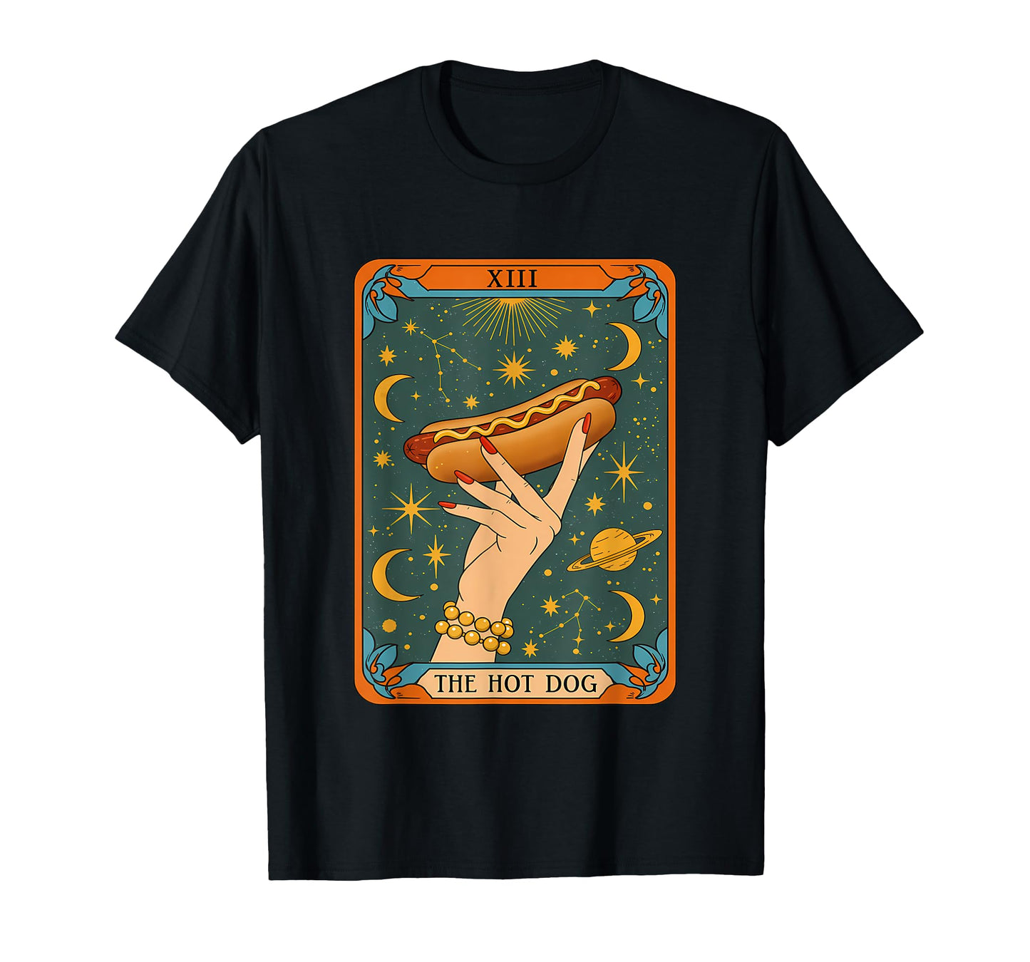 Witchy Hot Dog Tarot Shirt Vintage Astrology Food Meme T-Shirt for Men Women Kids