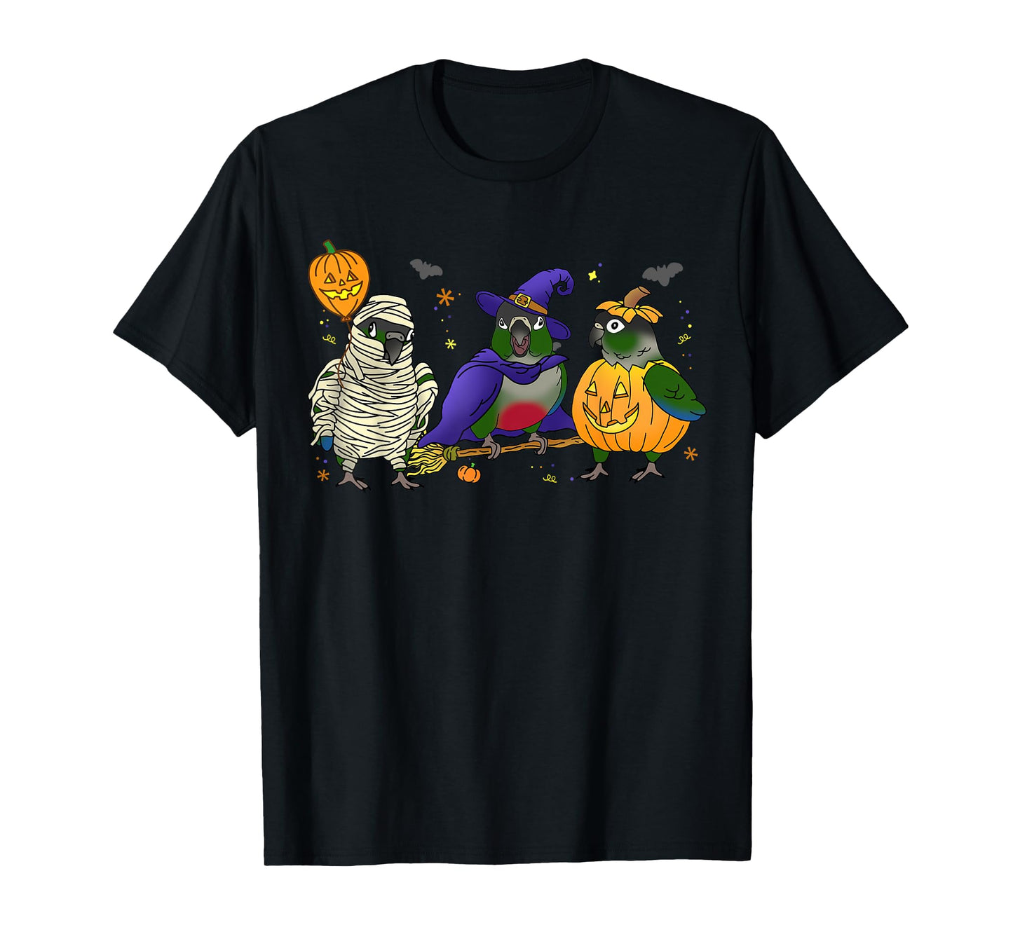 Halloween parrot Green Cheek Conure Pumpkin Mummy Witch Birb T-Shirt