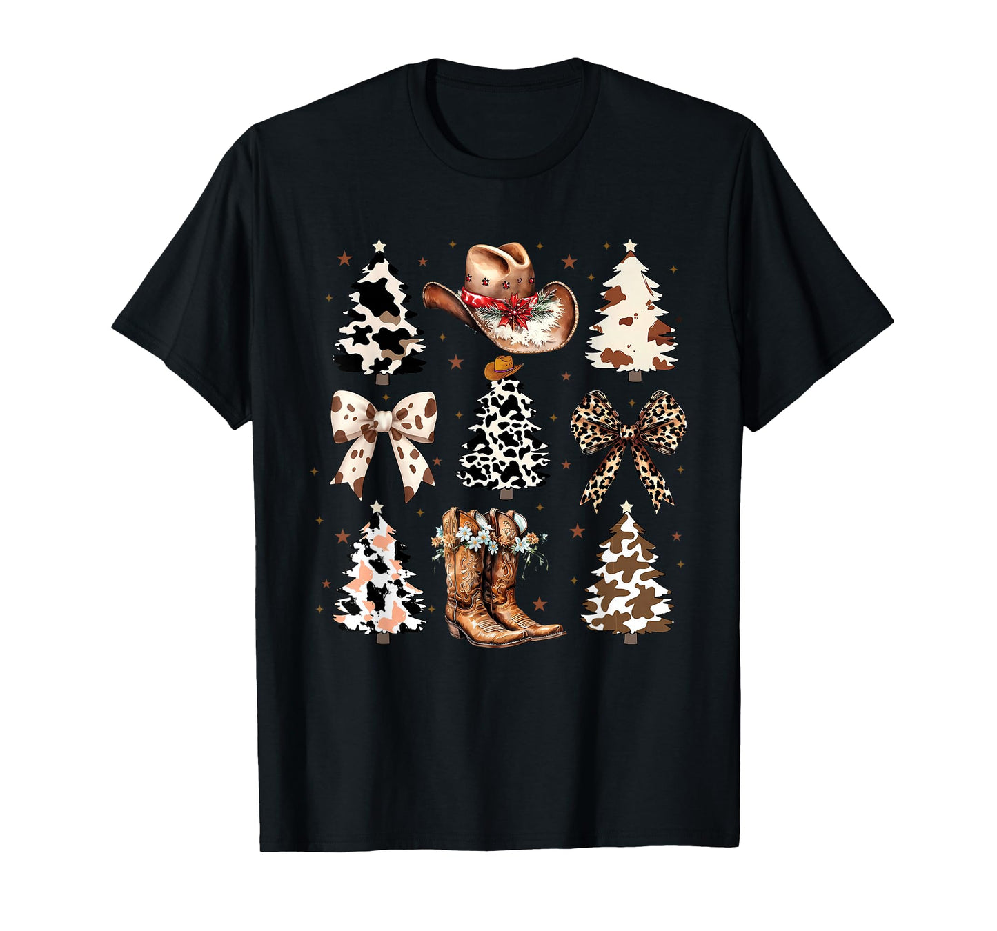 Coquette Christmas Tree Western Cowgirl Boots Hat Cow Lover T-Shirt