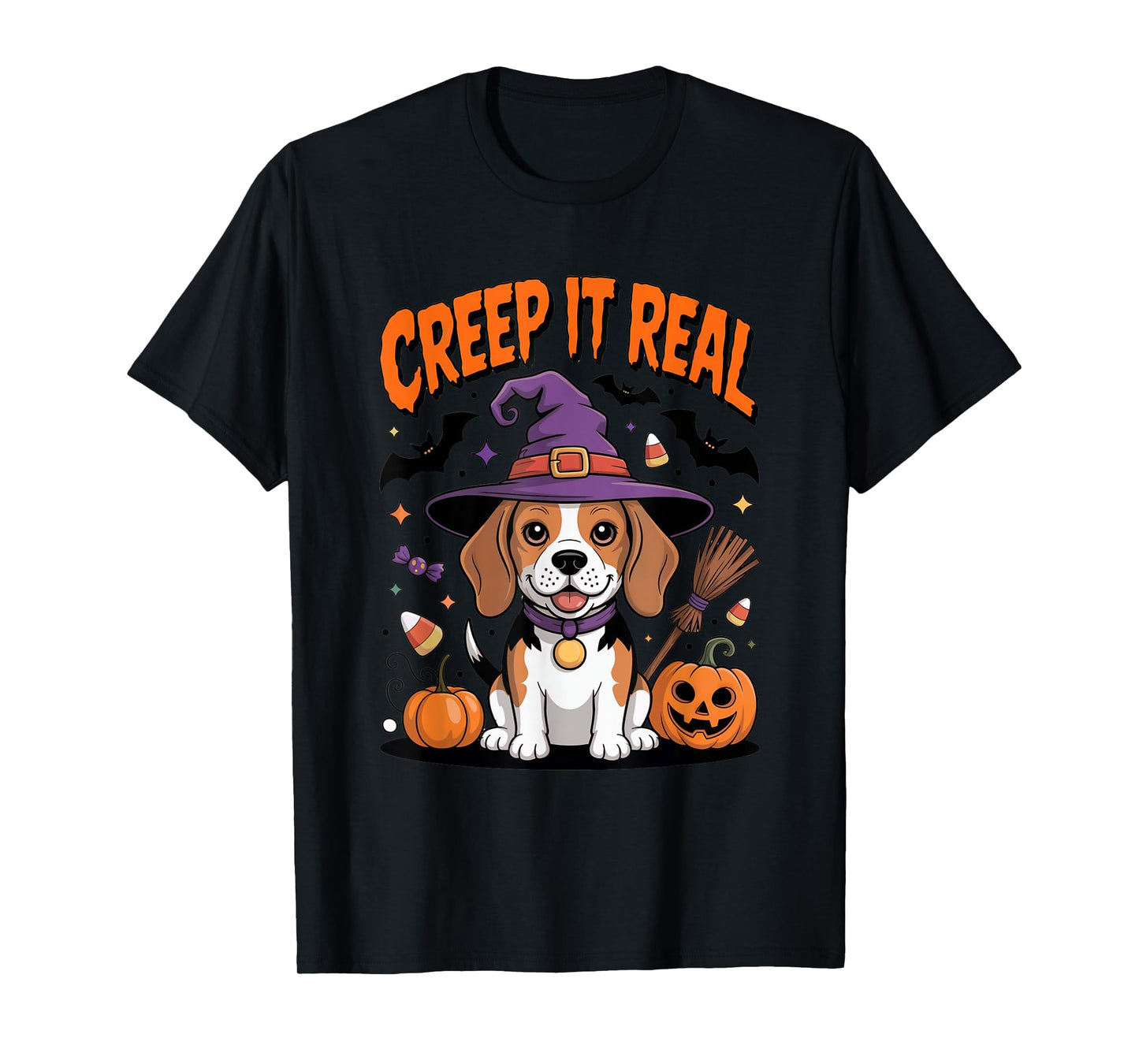 Creep It Real Beagle Dog Witch Halloween Costume T-Shirt