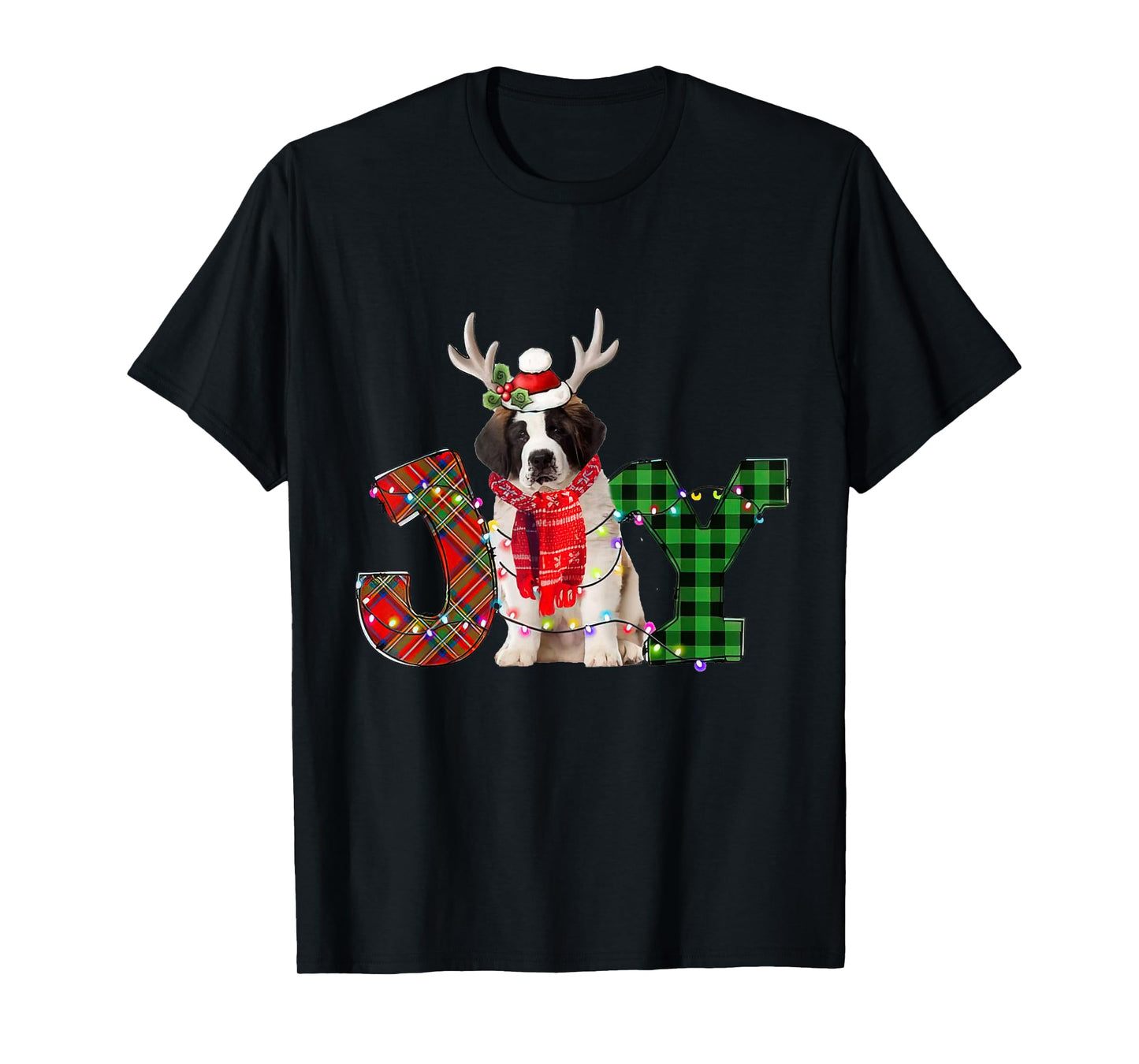 Joy Christmas Lights Saint Bernard Dog Santa Hat Pajama T-Shirt for Men Women Kids