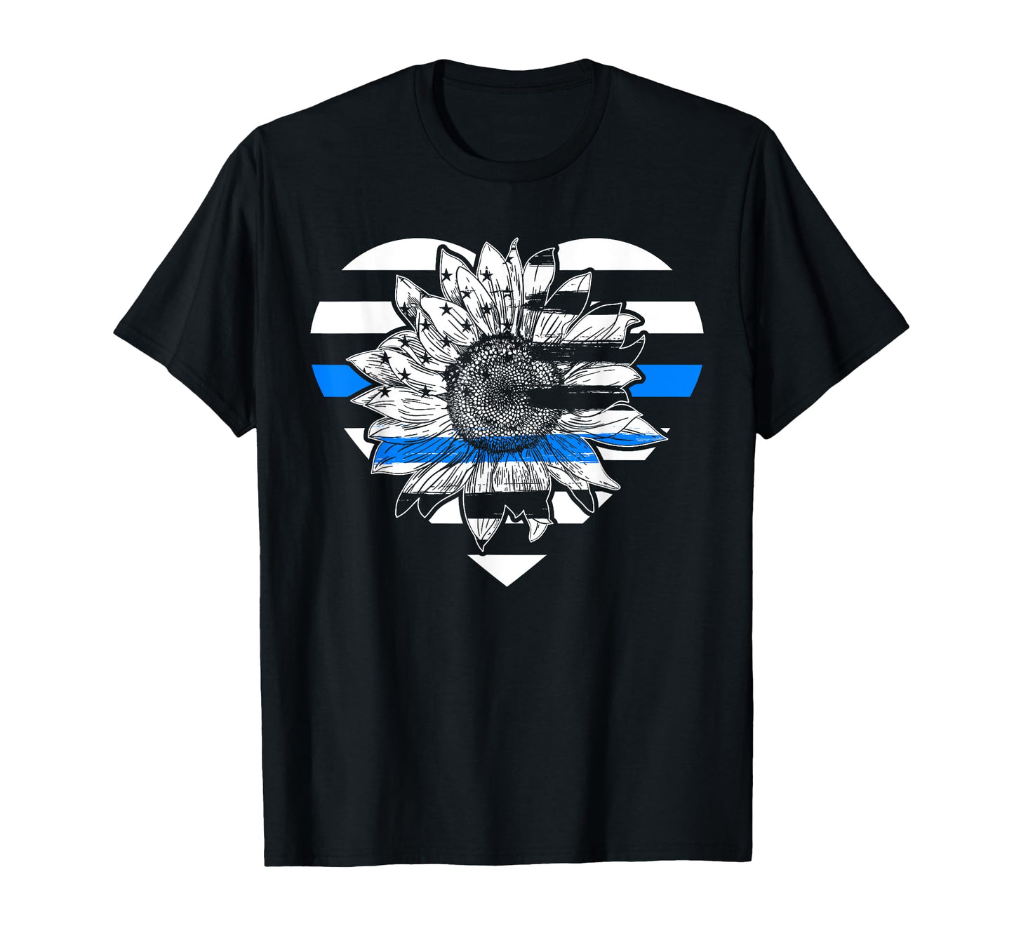 Thin Blue Line Sunflower Law Enforcement Police Officer Cop T-Shirt