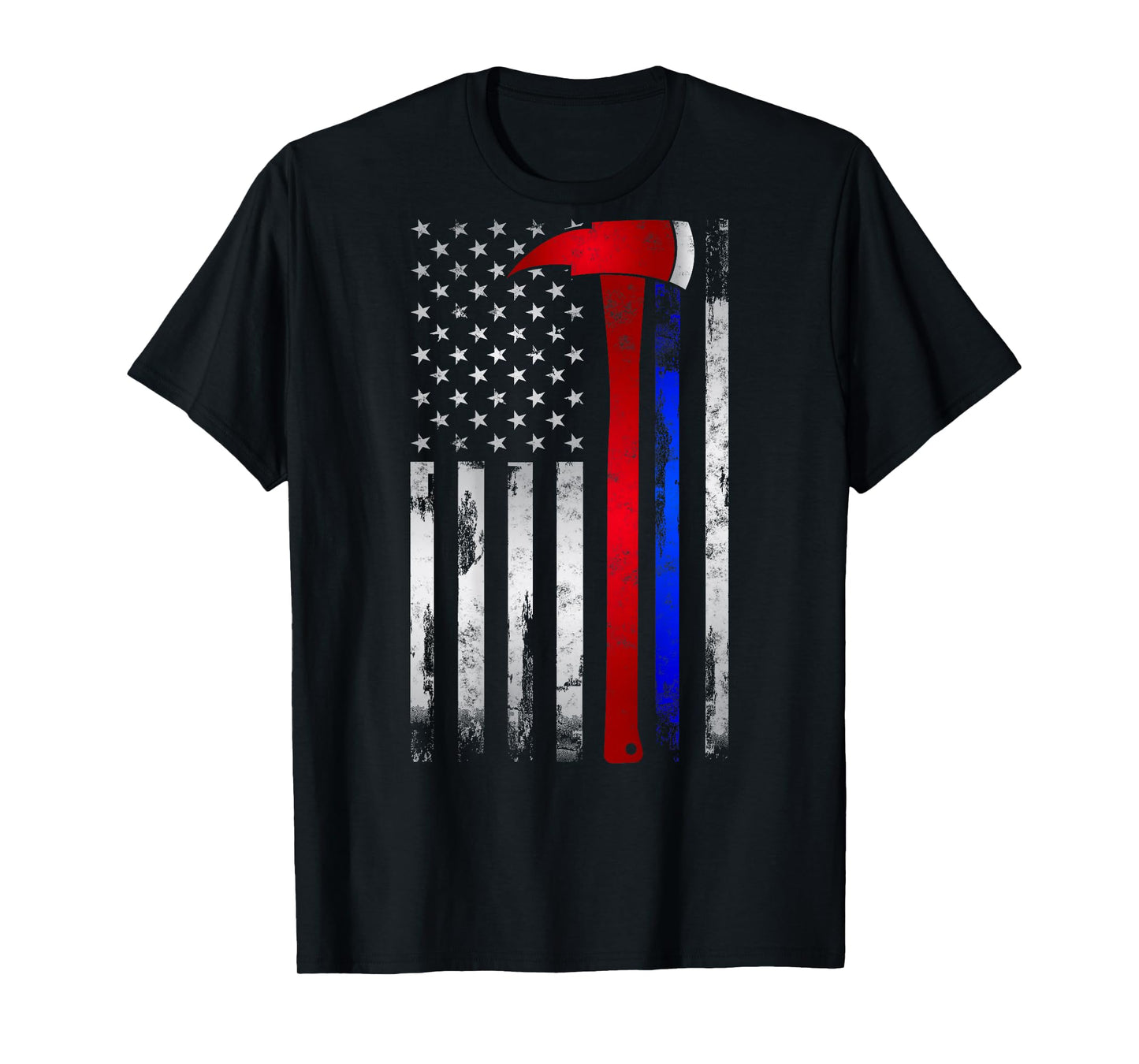 Thin Red Blue line American Flag Axe Gift Firefighter Police T-Shirt