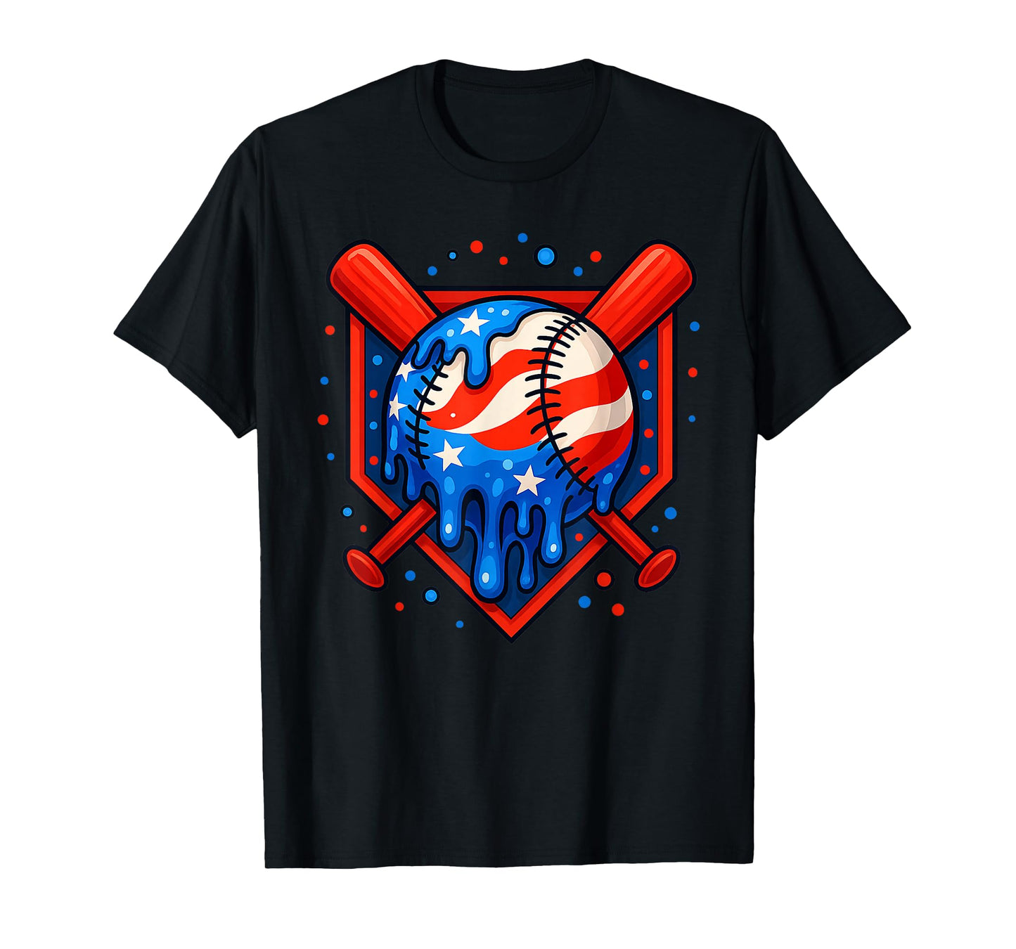 Baseball Home Plate Dripping Ice Cream Drip American Flag T-Shirt
