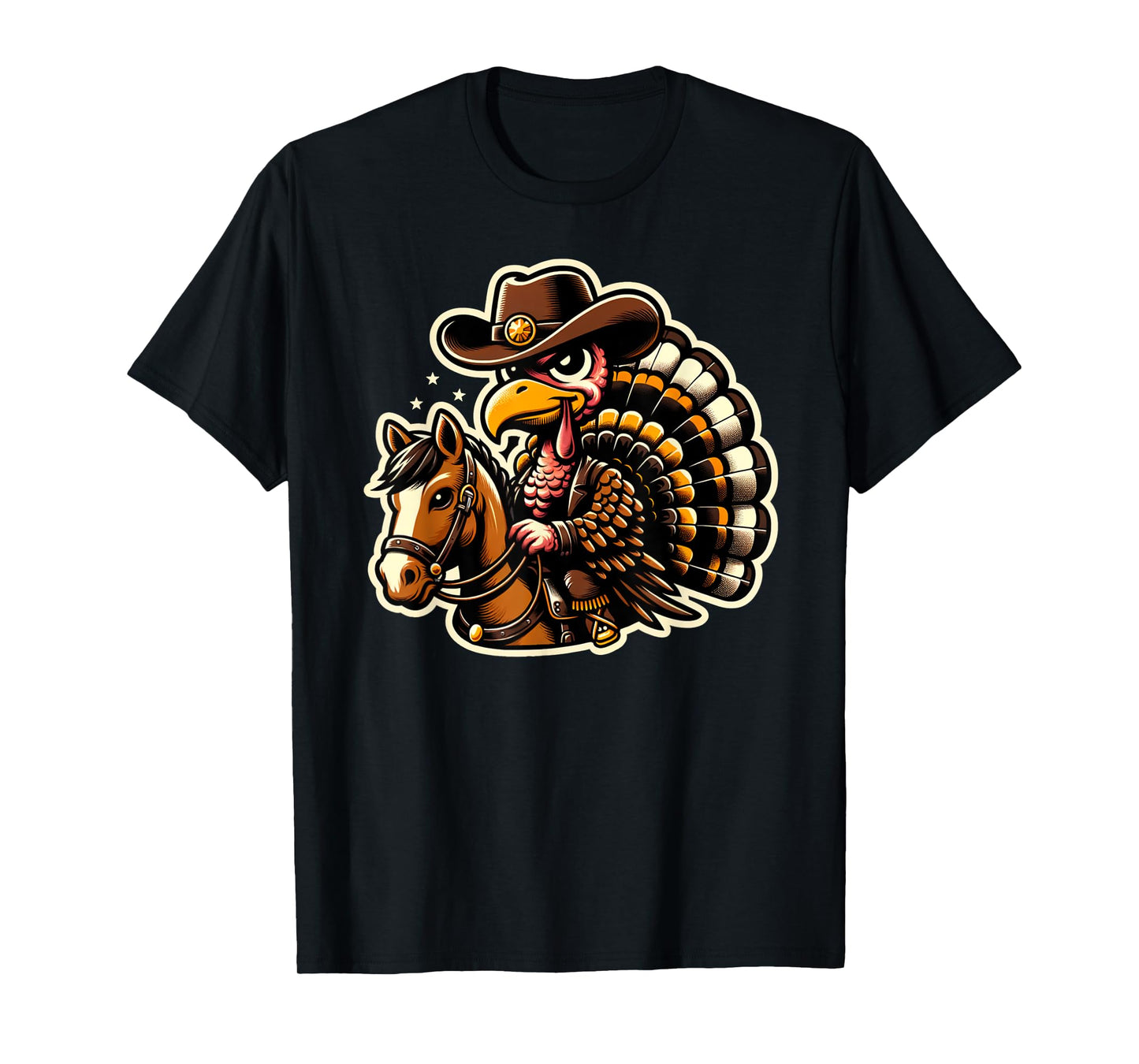 Funny Cowboy Turkey Riding Horse Thanksgiving Country Vibes T-Shirt