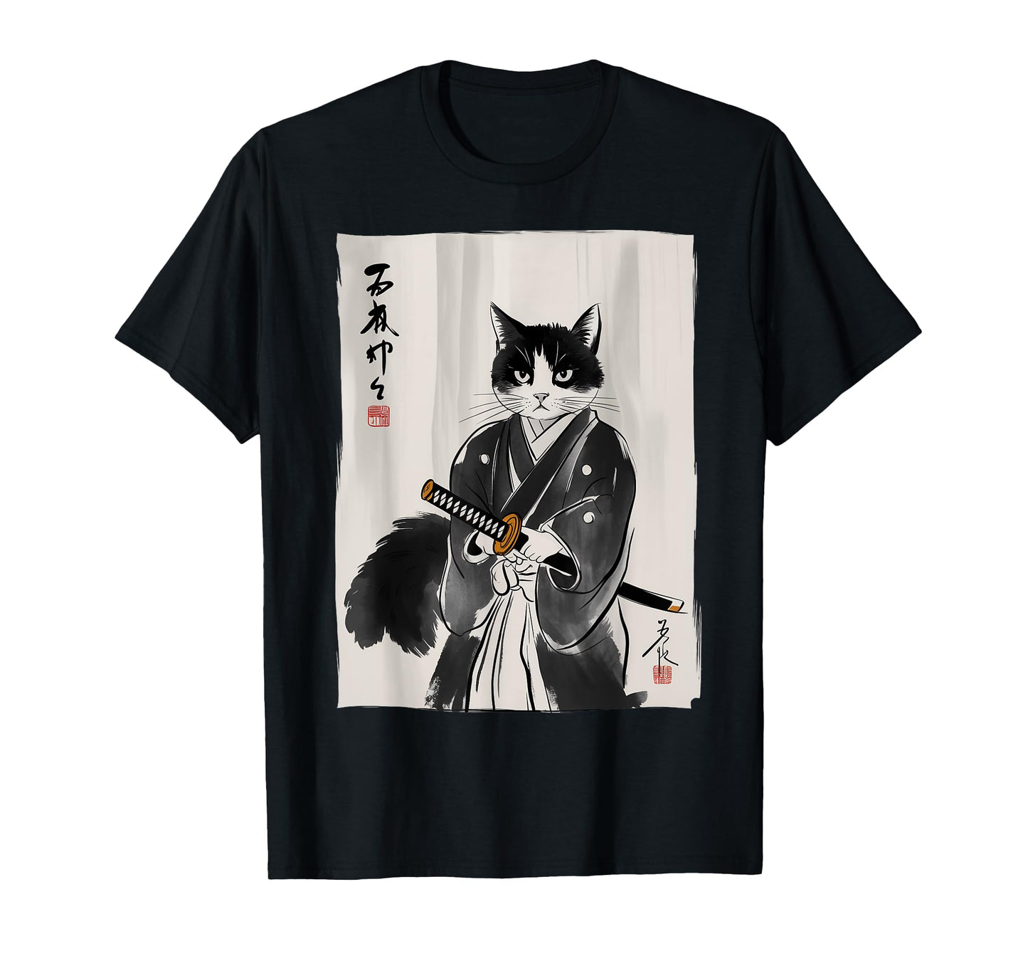 Samurai Cat Japanese Art Gifts For Cat Mom Cat Dad Cat Lover T-Shirt
