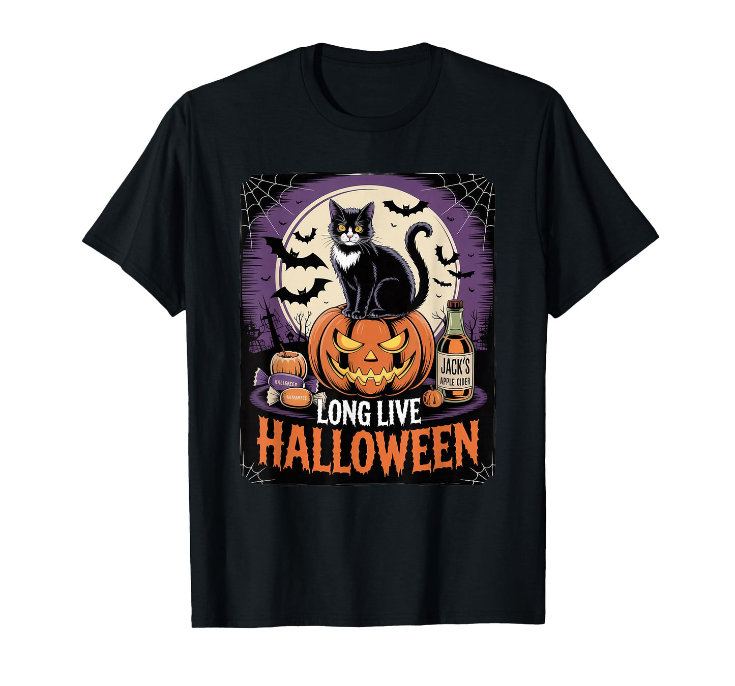 Long Live Halloween Cat Pumpkin Cider Fall Fun T-Shirt