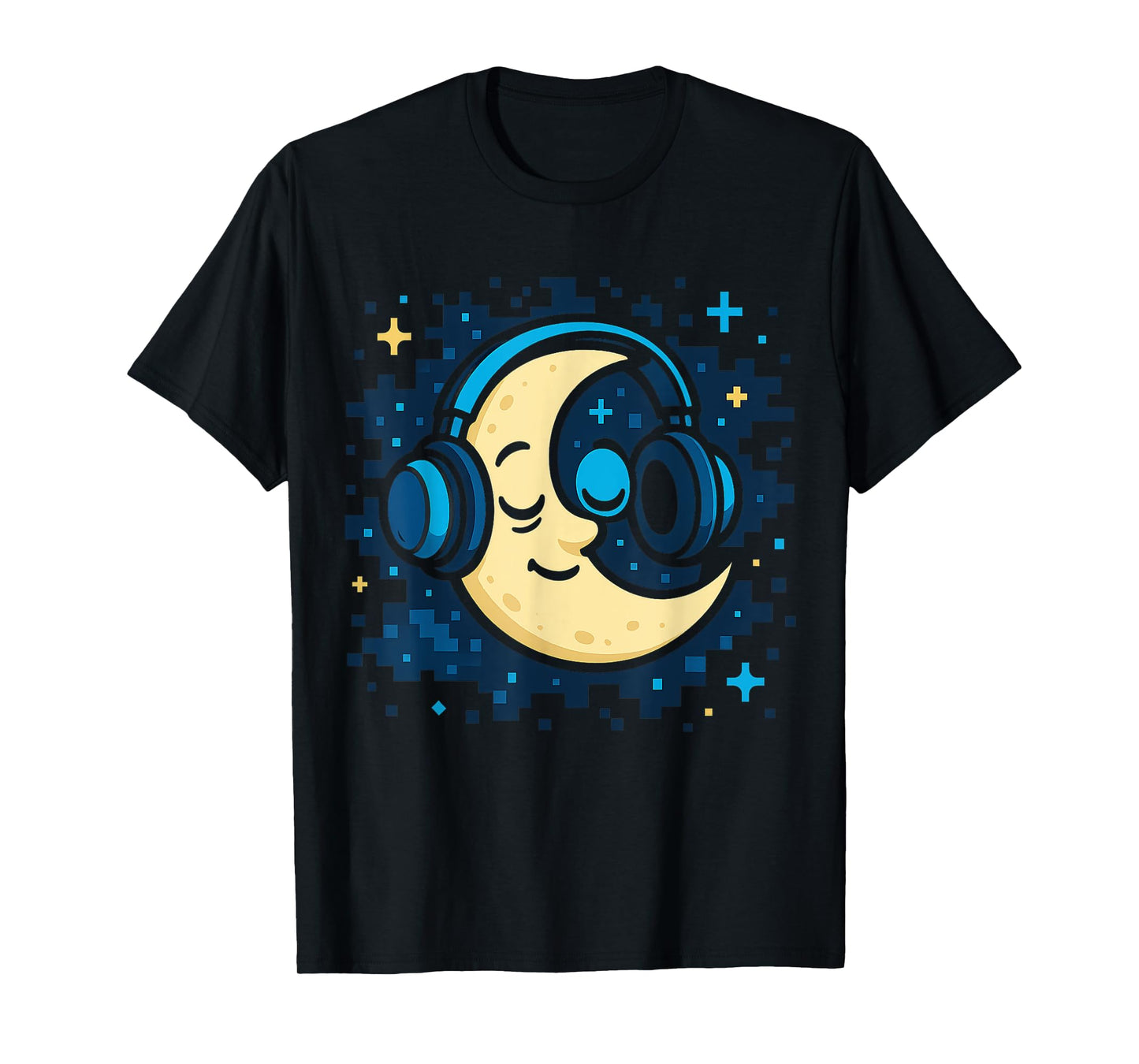 Lofi Lullabies and Focus Beats Moon Headphones Pixel Sky Zen T-Shirt