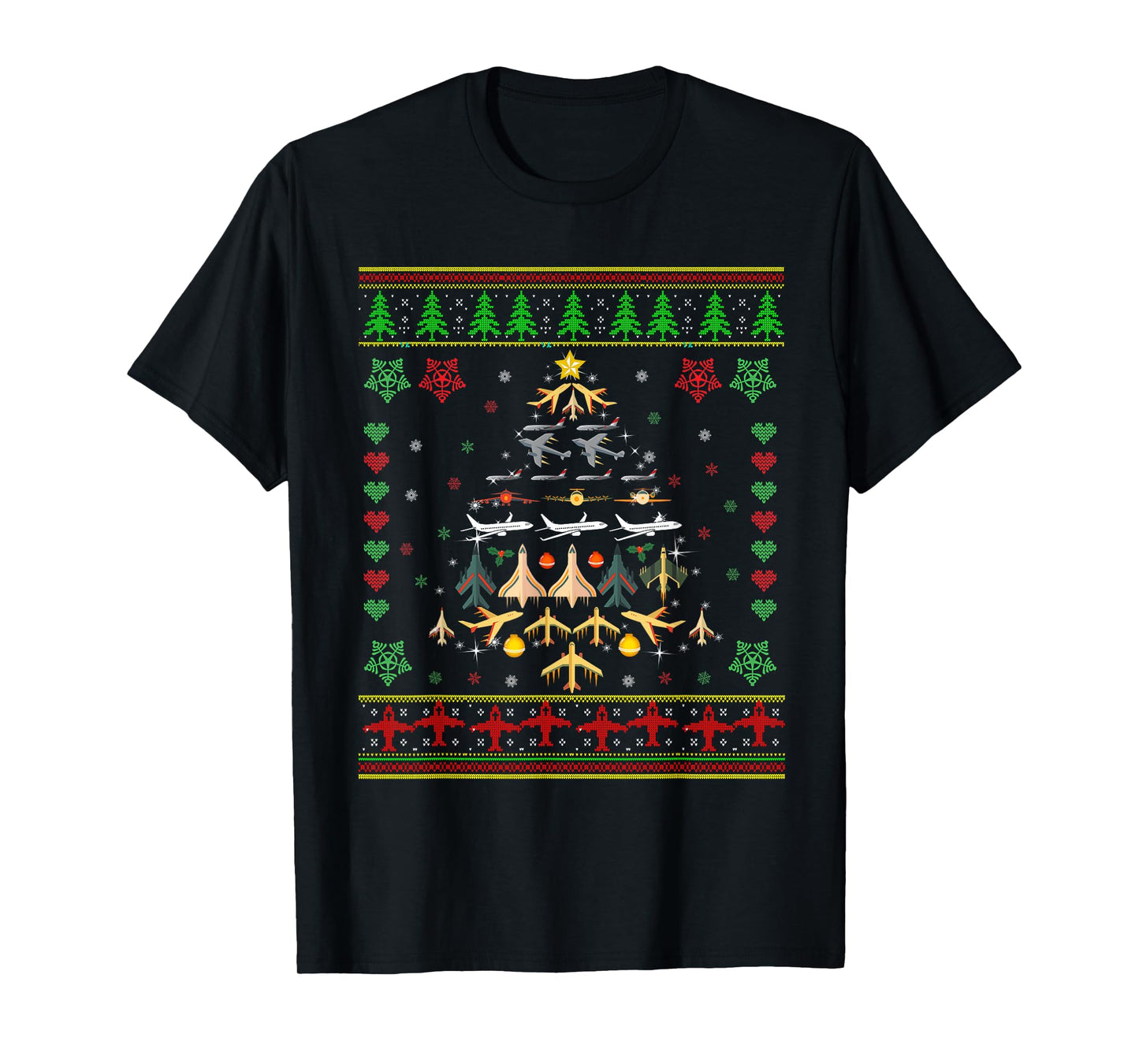 Airplane Christmas Tree Ugly Xmas Sweater Decoration Pilot T-Shirt
