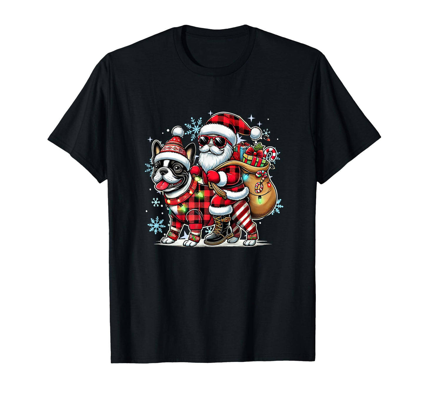 French Bulldog Christmas Buffalo Plaid Xmas Frenchie Lover T-Shirt