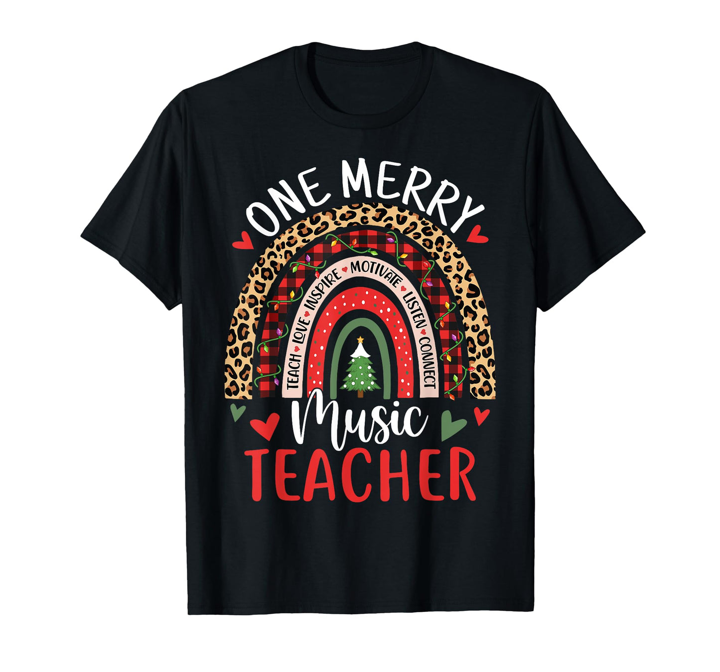 One Merry Music Teacher Funny Rainbow Christmas Musician T-Shirt