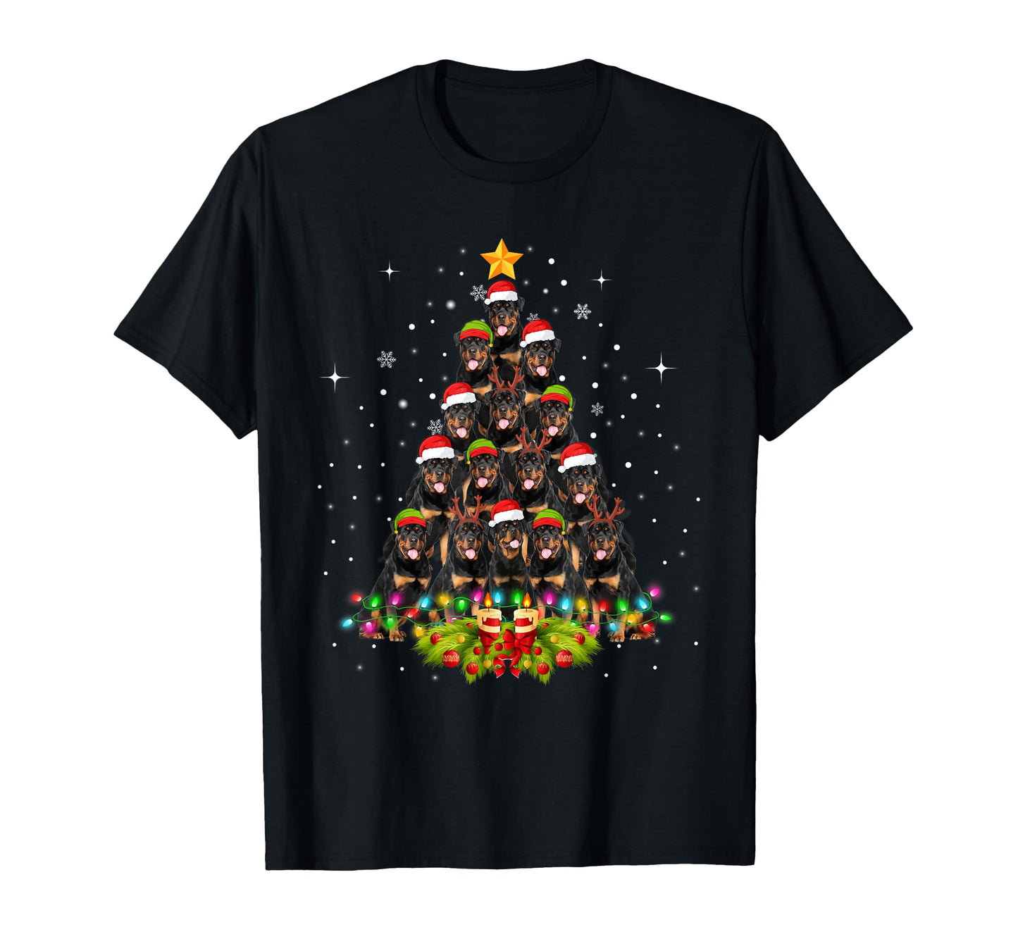 Rottweiler Dogs Tree Christmas Sweater Xmas Pet Animal Dog T-Shirt for Men Women Kids