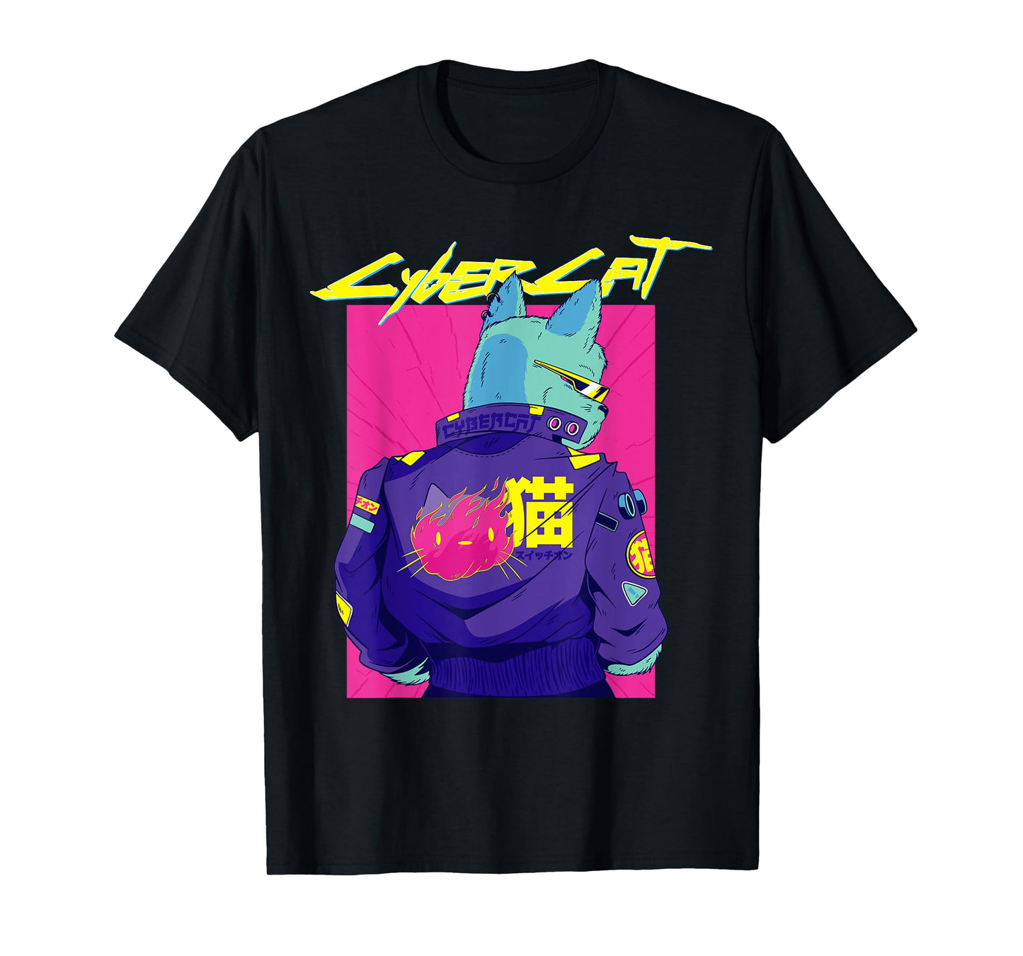 Cyberpunk Pun Cat cybercat Japanese Character cyberpunker T-Shirt