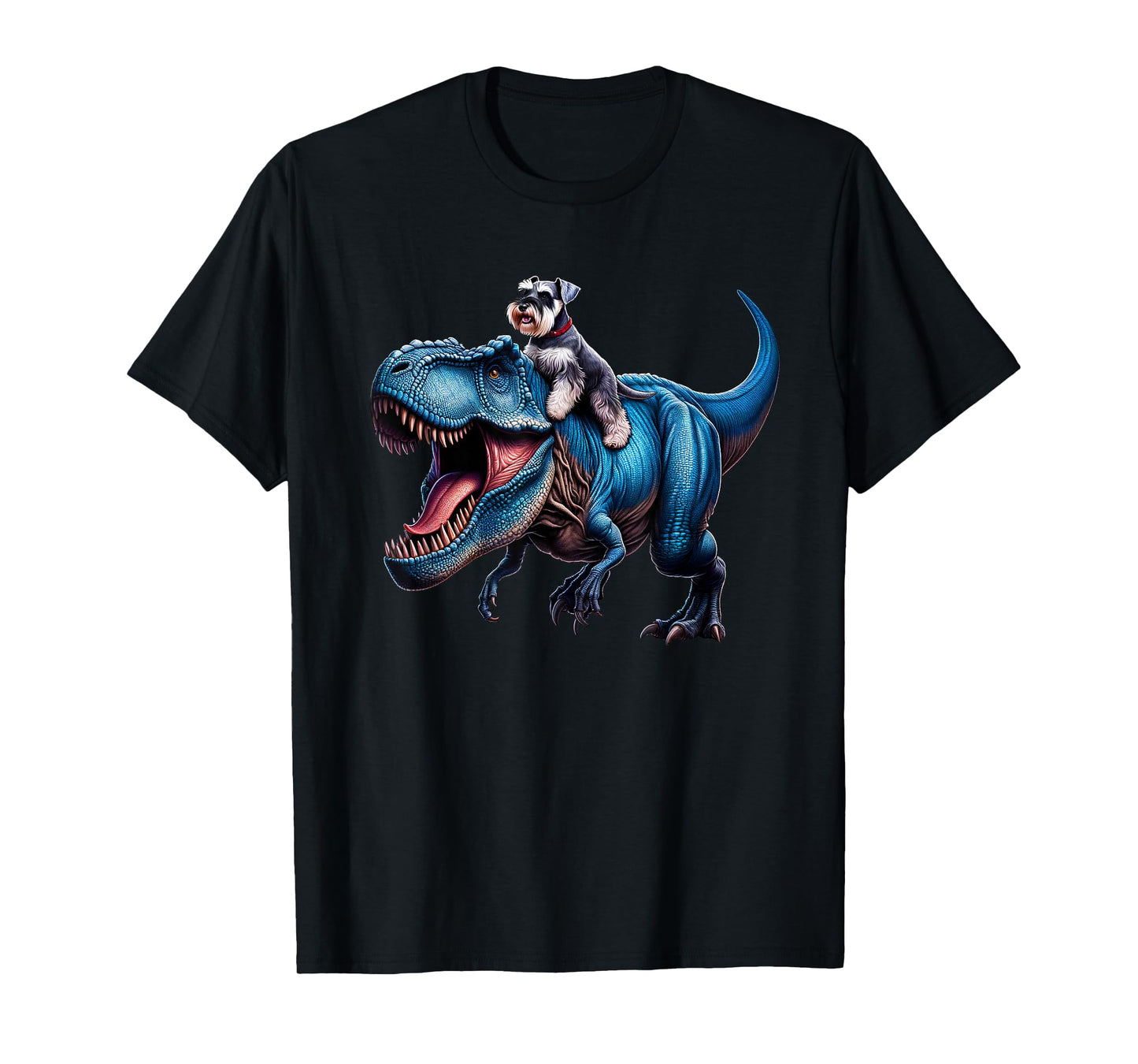 Miniature Schnauzer Riding T-Rex Dinosaur Funny Dog Lover T-Shirt