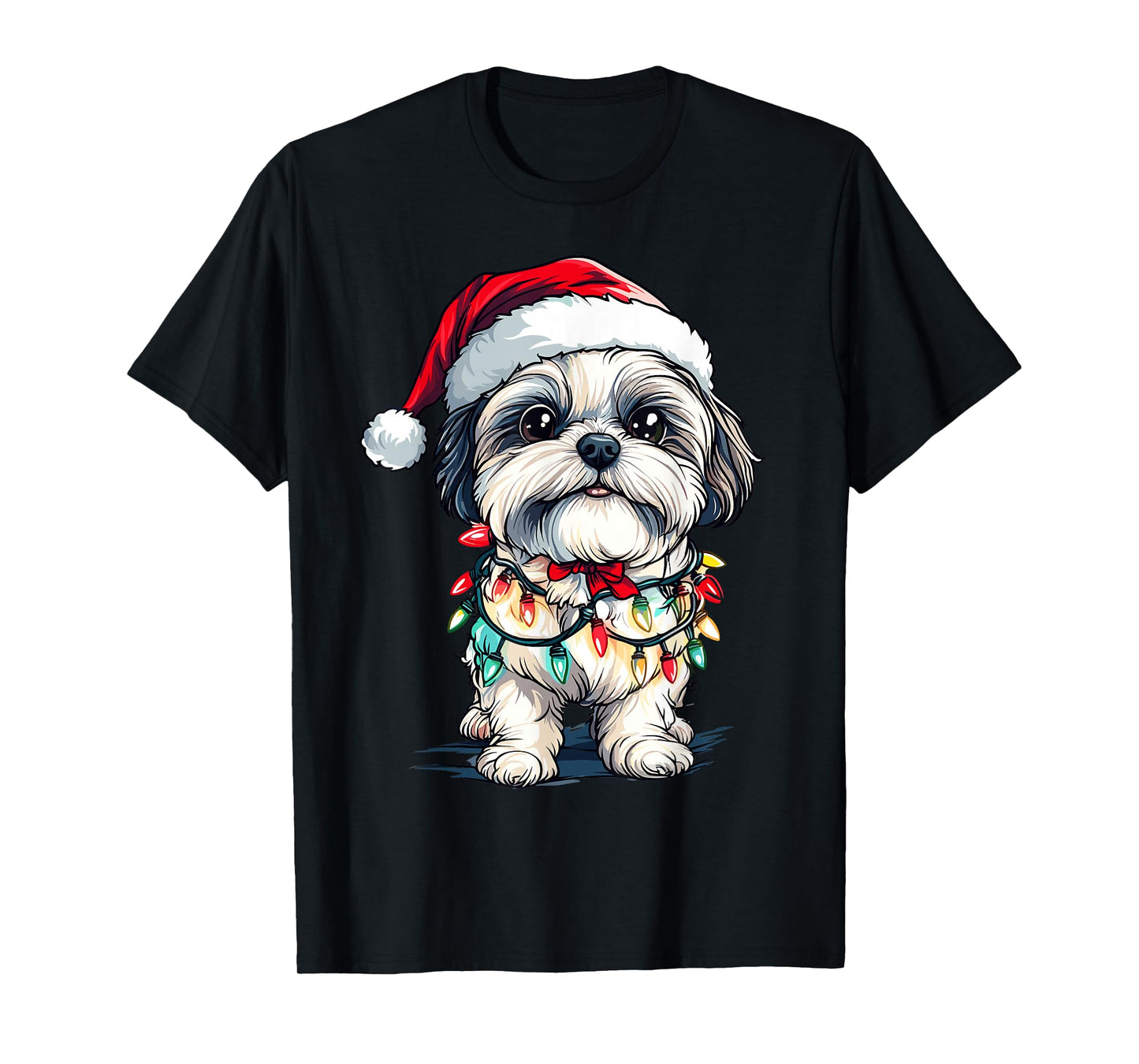 Shih Tzu Santa Christmas Tree Lights Xmas Dog Lover Pajama T-Shirt