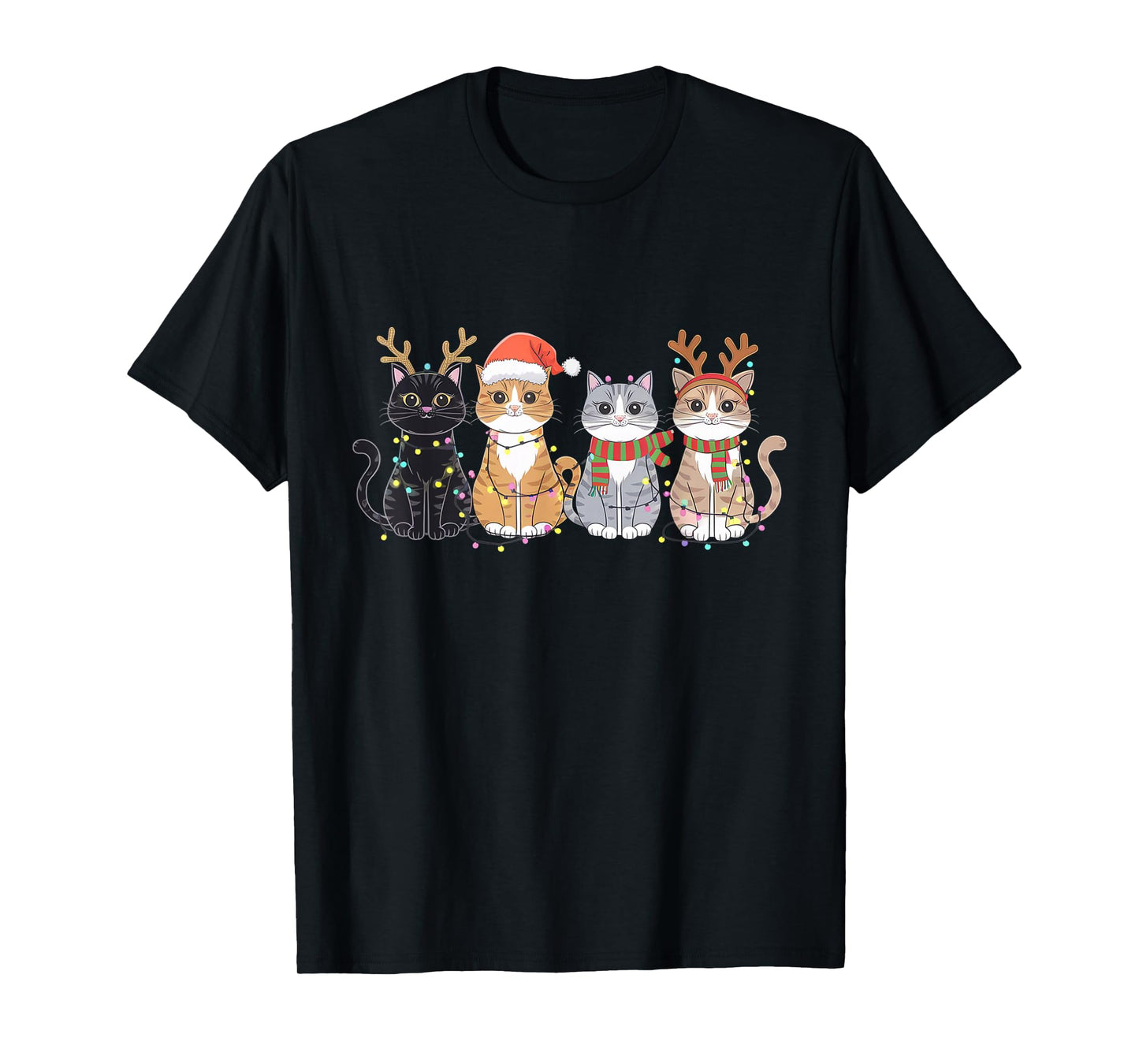 Black Cat Christmas Santa Hat Funny Meowy Cat T-Shirt