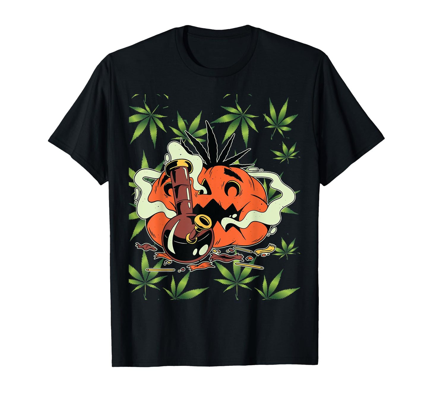 Mens Halloween Marijuana Costumes Accessories Pumpkin Bong T-Shirt