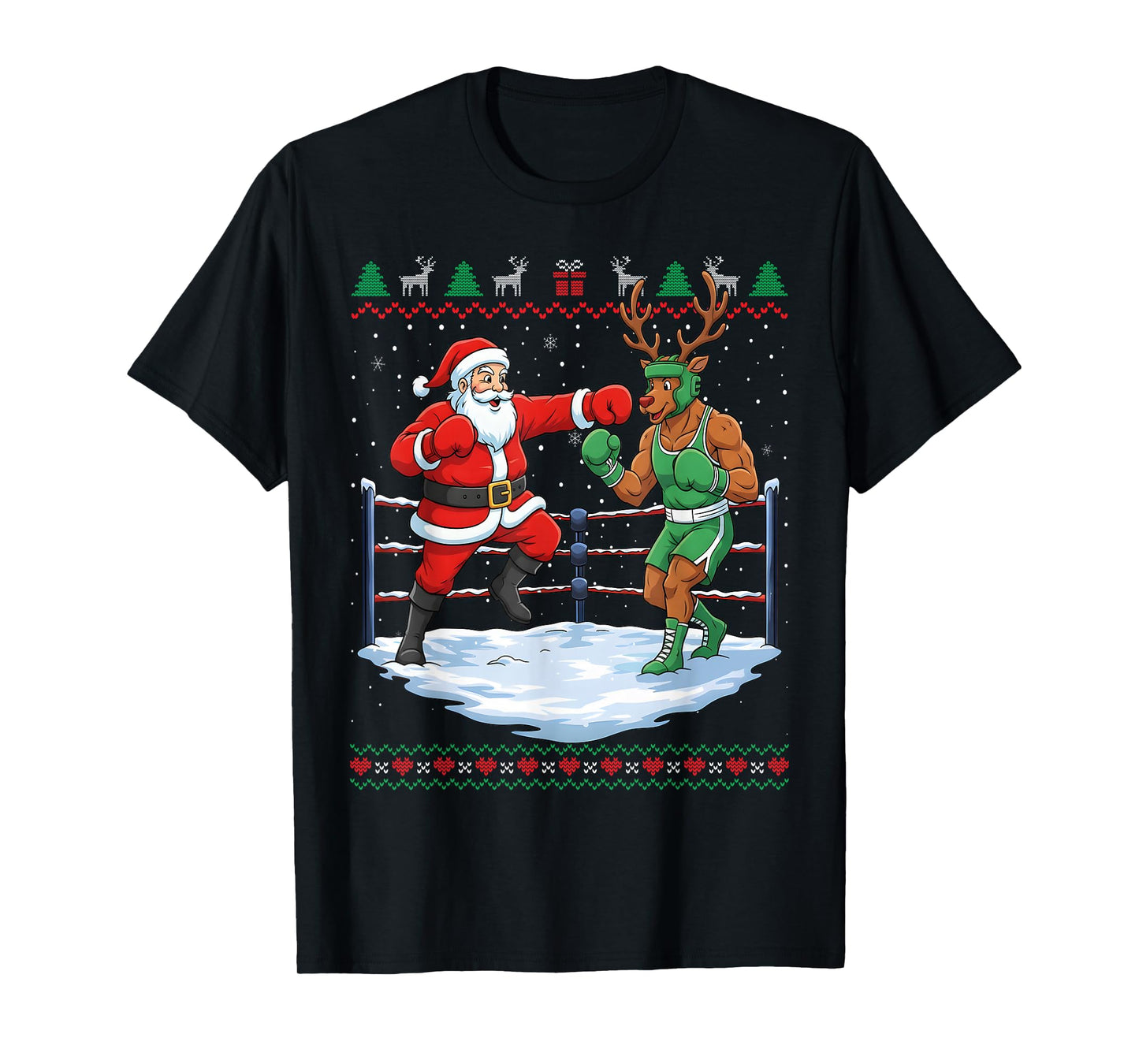 Funny Santa Boxing Christmas Reindeer Ugly Sweater T-Shirt