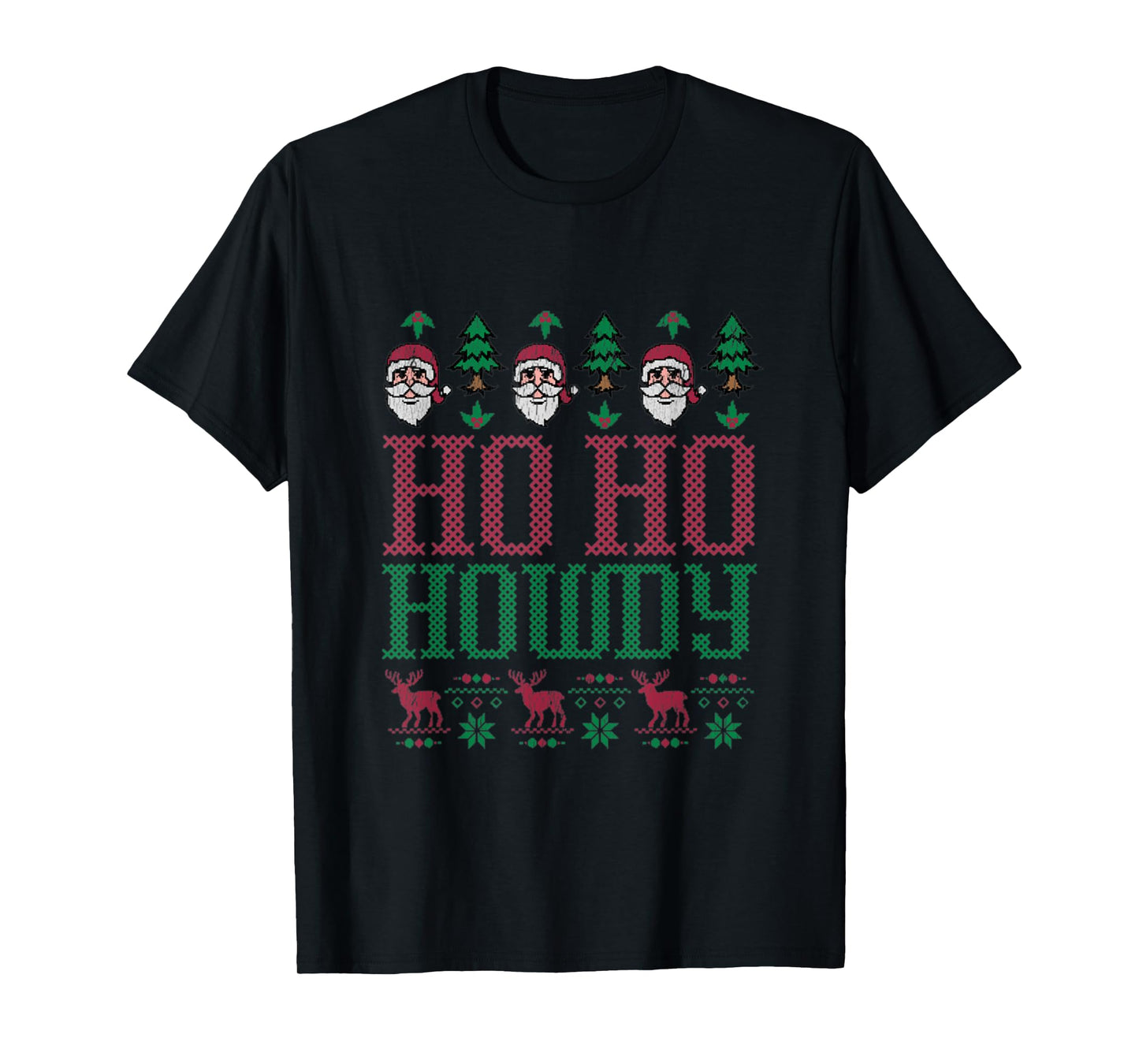 Ho Ho Howdy Cowboy Rodeo Christmas Santa Ugly Sweater Style T-Shirt