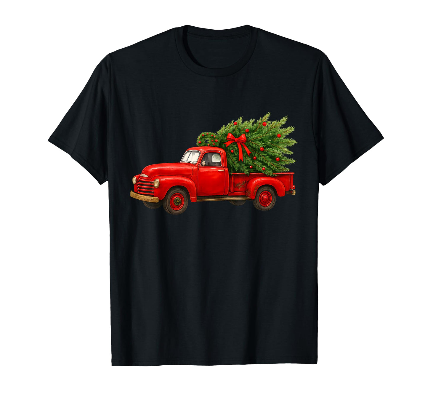 Vintage Red Truck Christmas Tree Winter Season T-Shirt