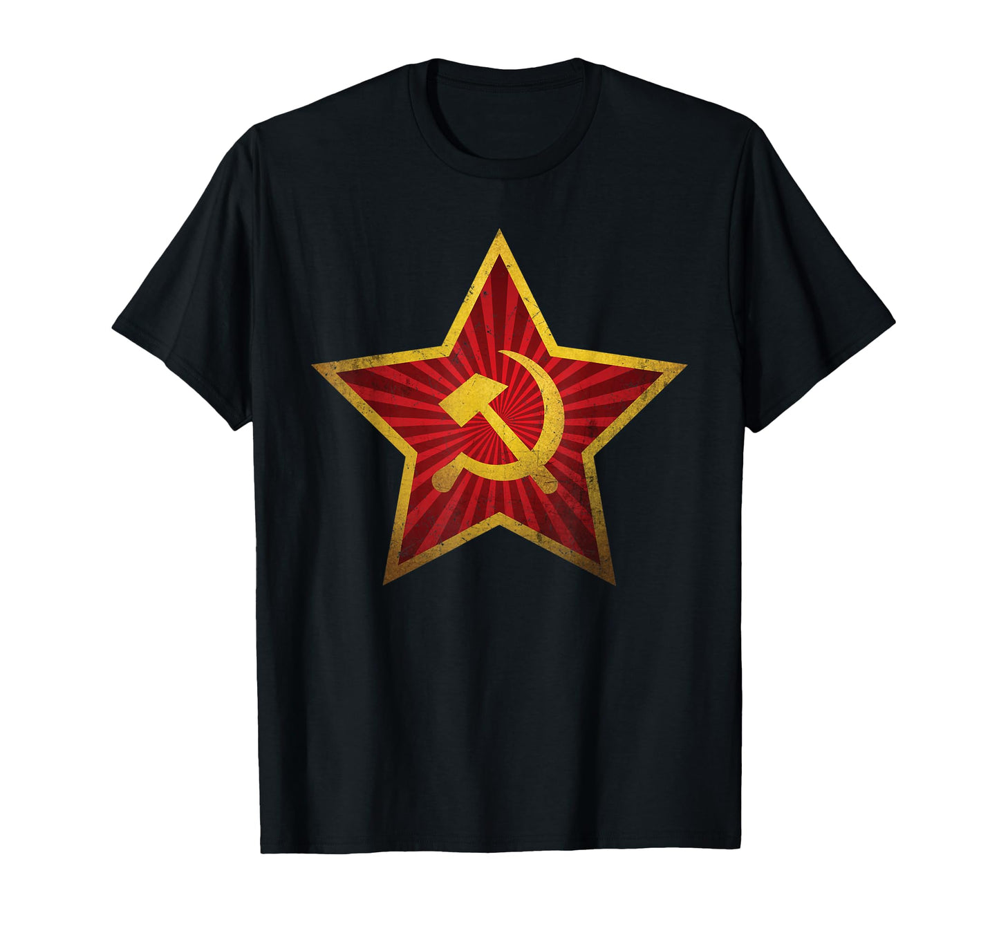 Soviet CCCP Red Star Sickle Hammer Symbol Emblem Distressed T-Shirt