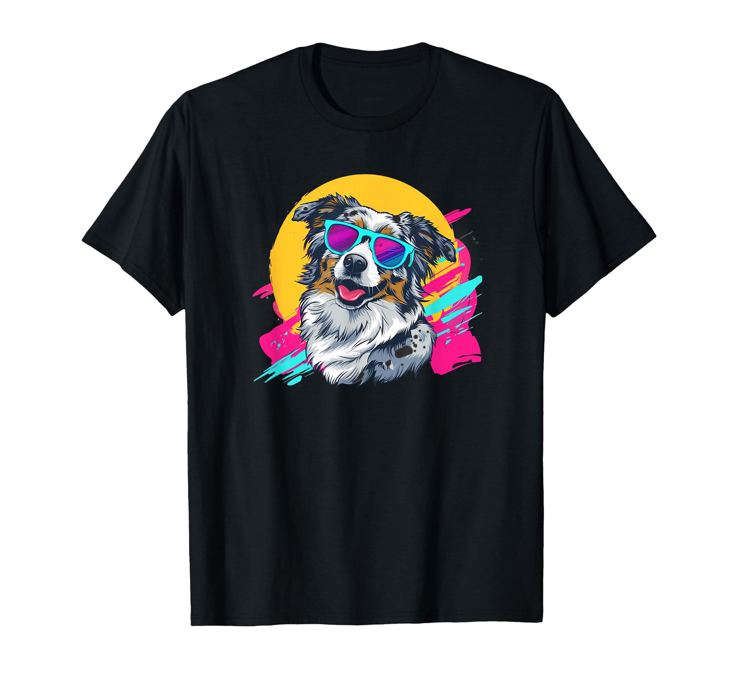 Funny Retro Vintage 80s Blue Merle Australian Shepherd Lover T-Shirt