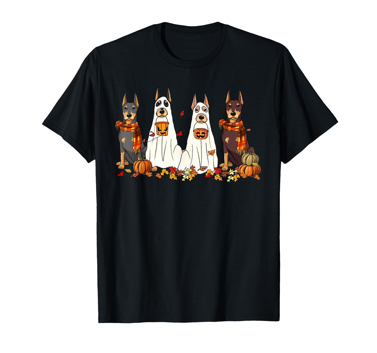Funny Doberman Dog Ghost Fall Autumn Leaves Thanksgiving T-Shirt