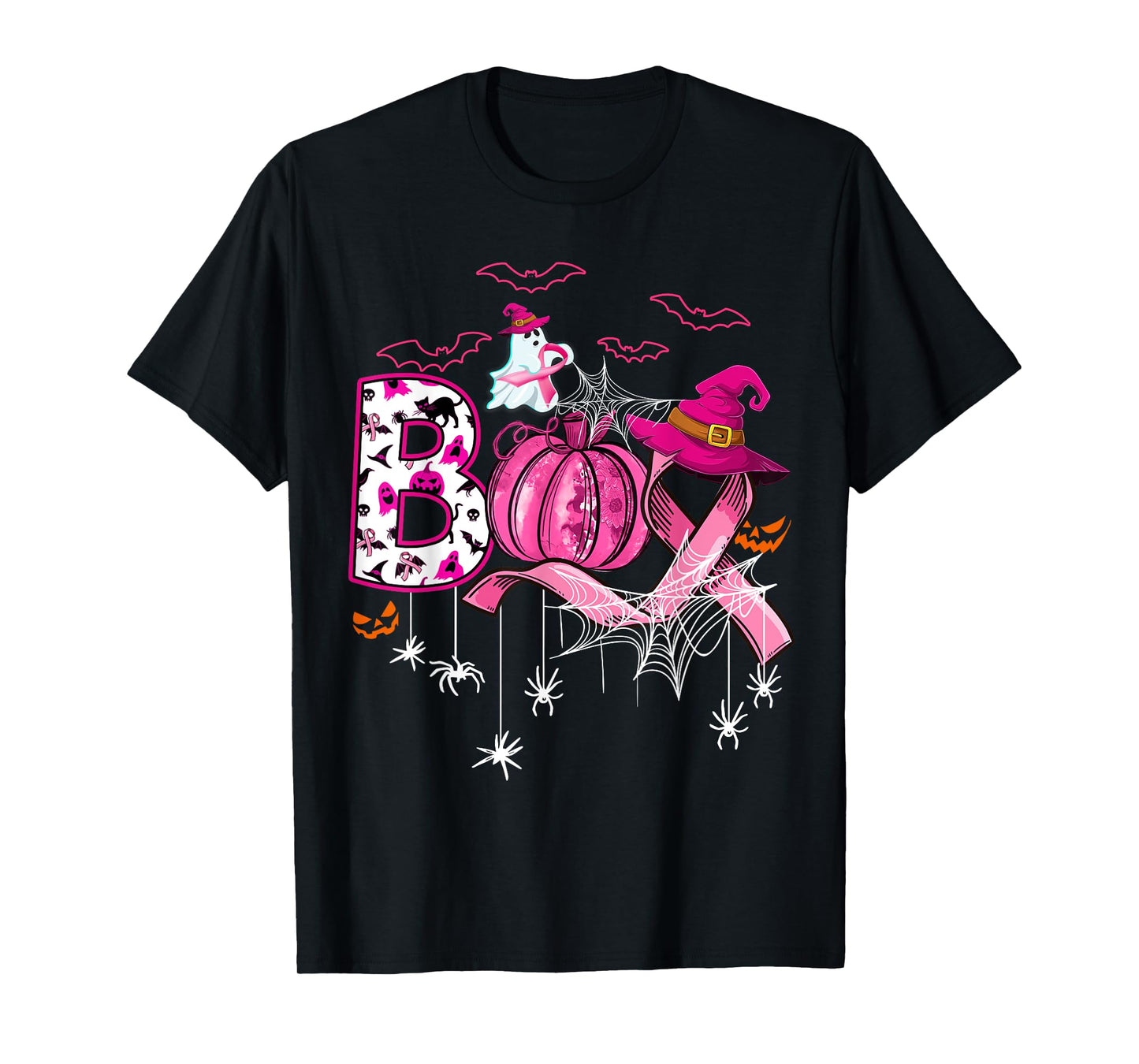 Boo Halloween Pumpkin Pink Ribbon Witch Breast Cancer T-Shirt