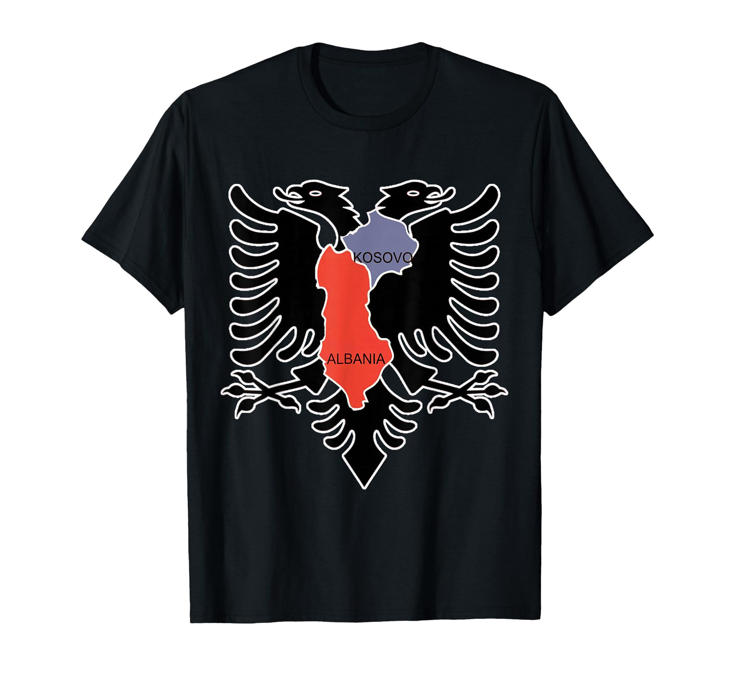 Albania and Kosovo Country Outline with Eagle Emblem T-Shirt