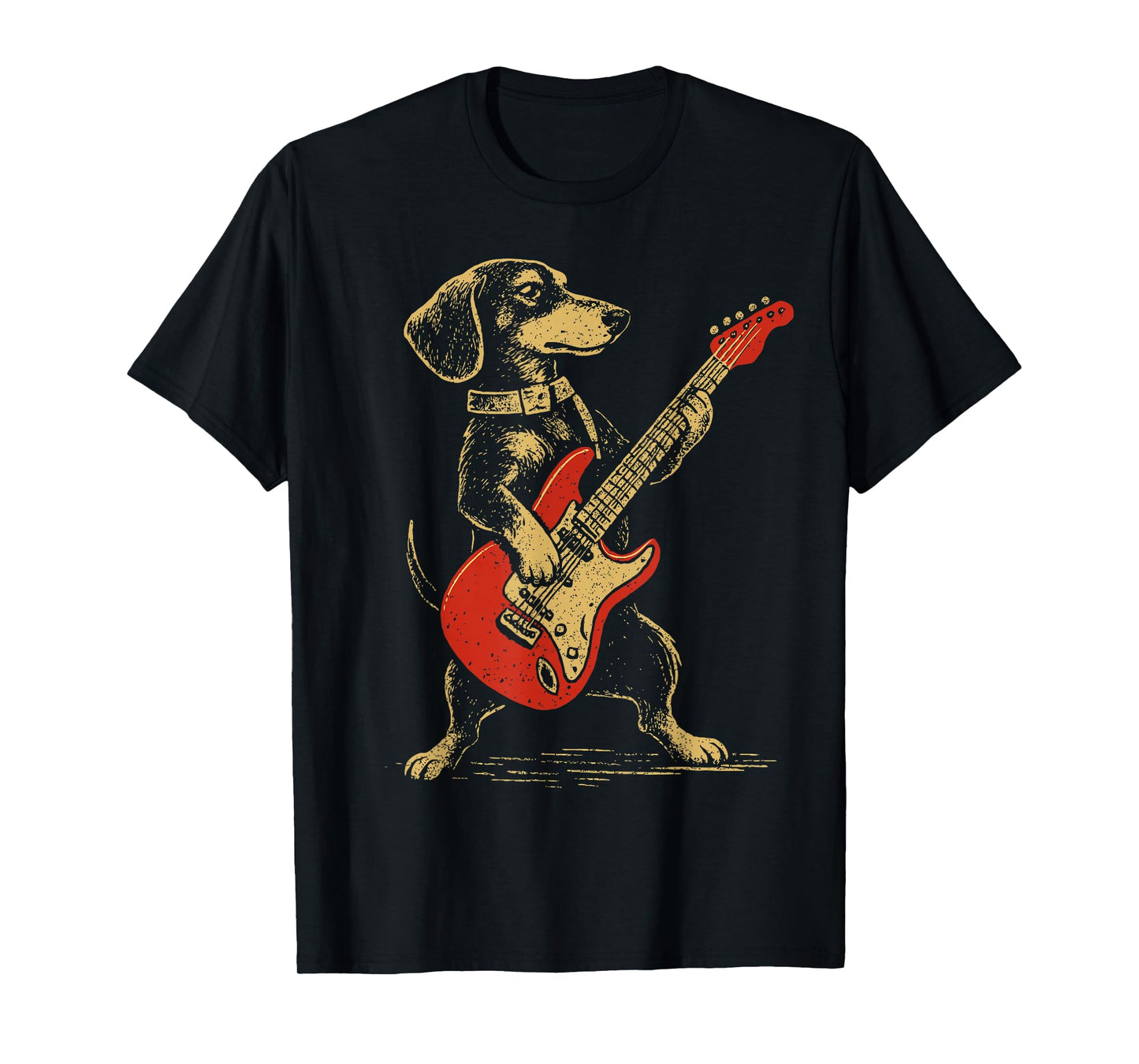 Vintage Dachshund Playing Guitar Funny Rock Music Dog Design T-Shirt