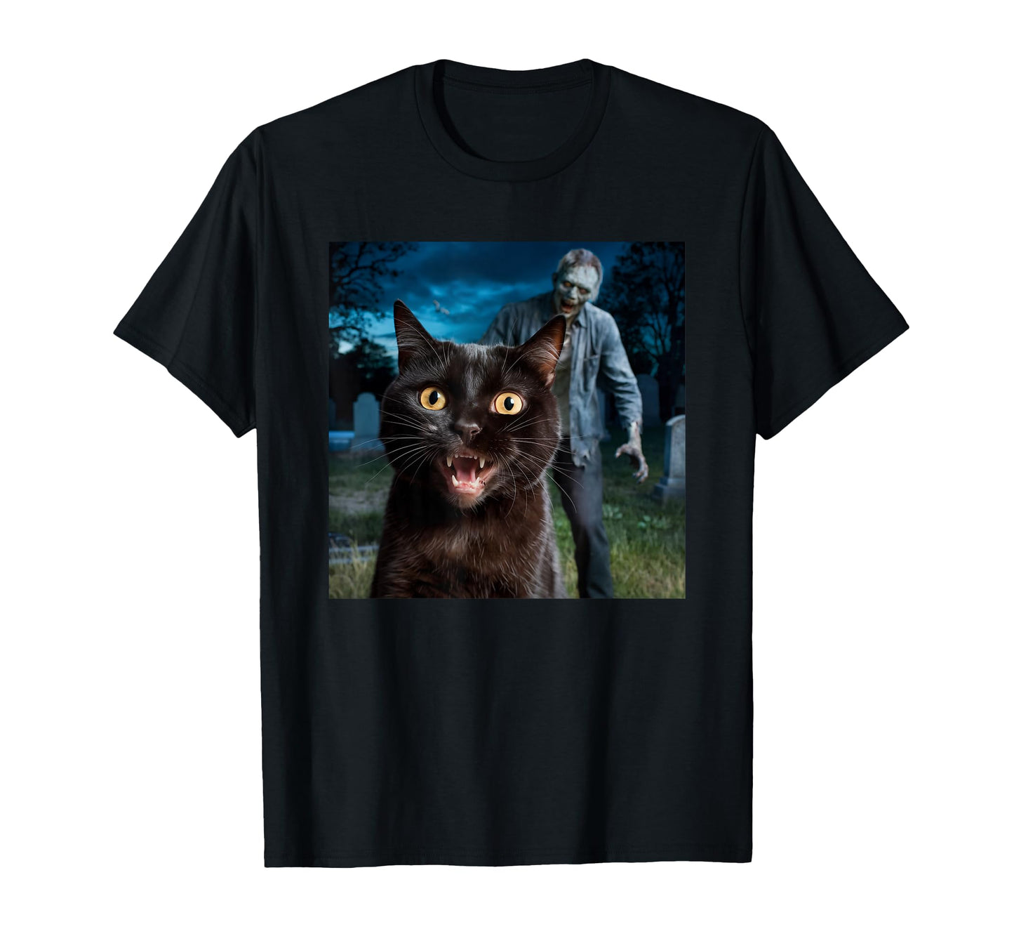 Cat and Zombie Selfie Photo Halloween for Cat Lovers T-Shirt