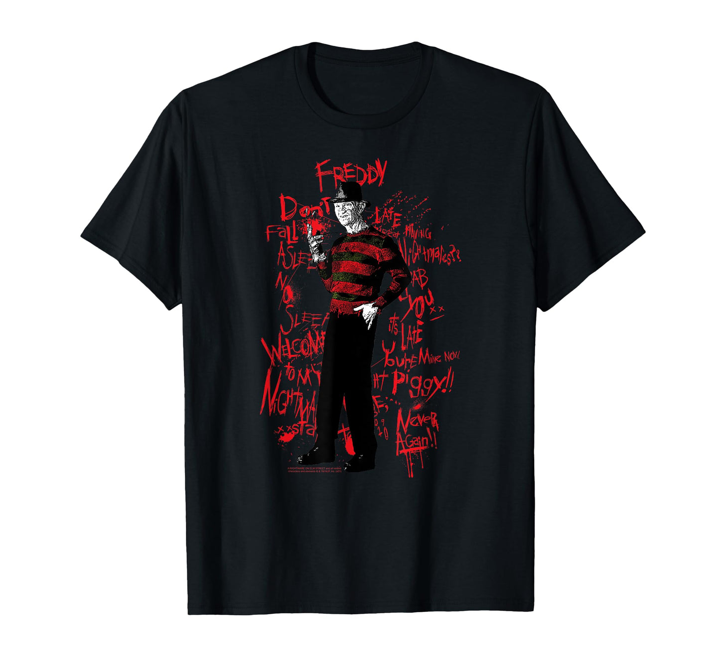 A Nightmare on Elm Street Freddy Sketched Text Horror Movie T-Shirt