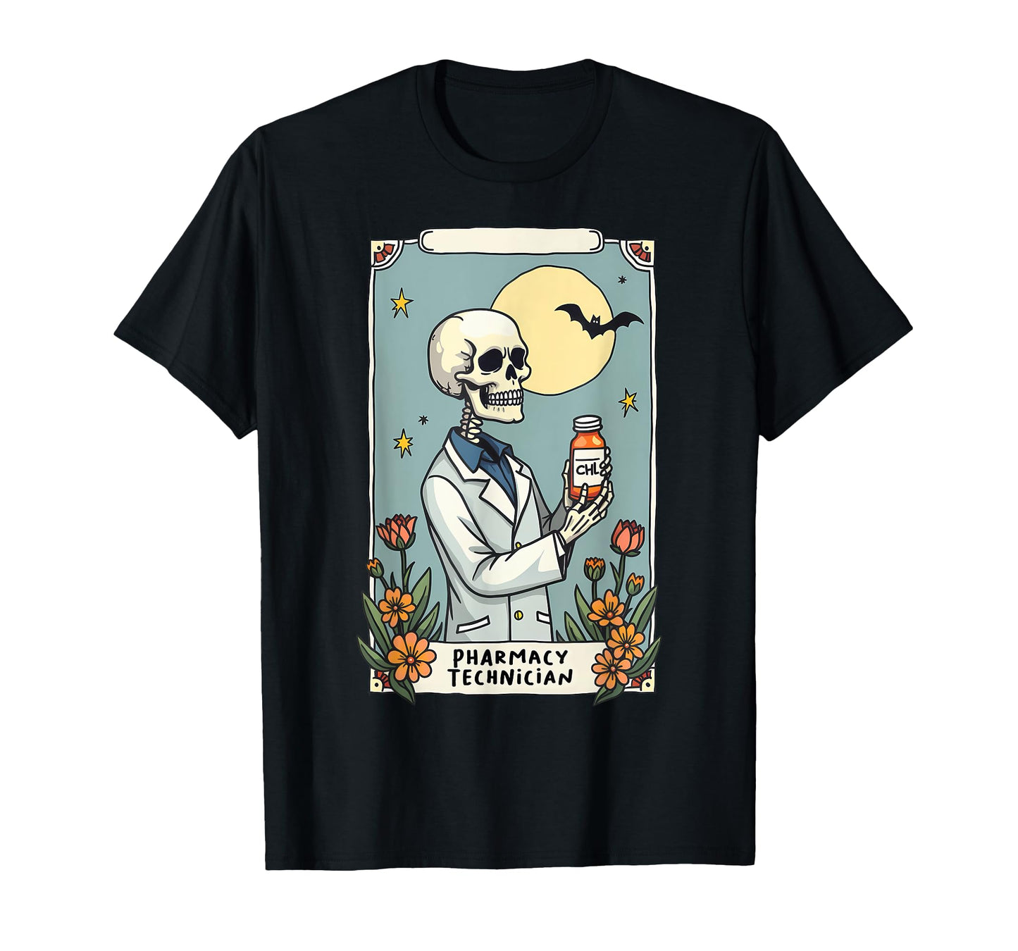 Floral Skeleton Skeleton Tarot Card Pharmacy Technician T-Shirt