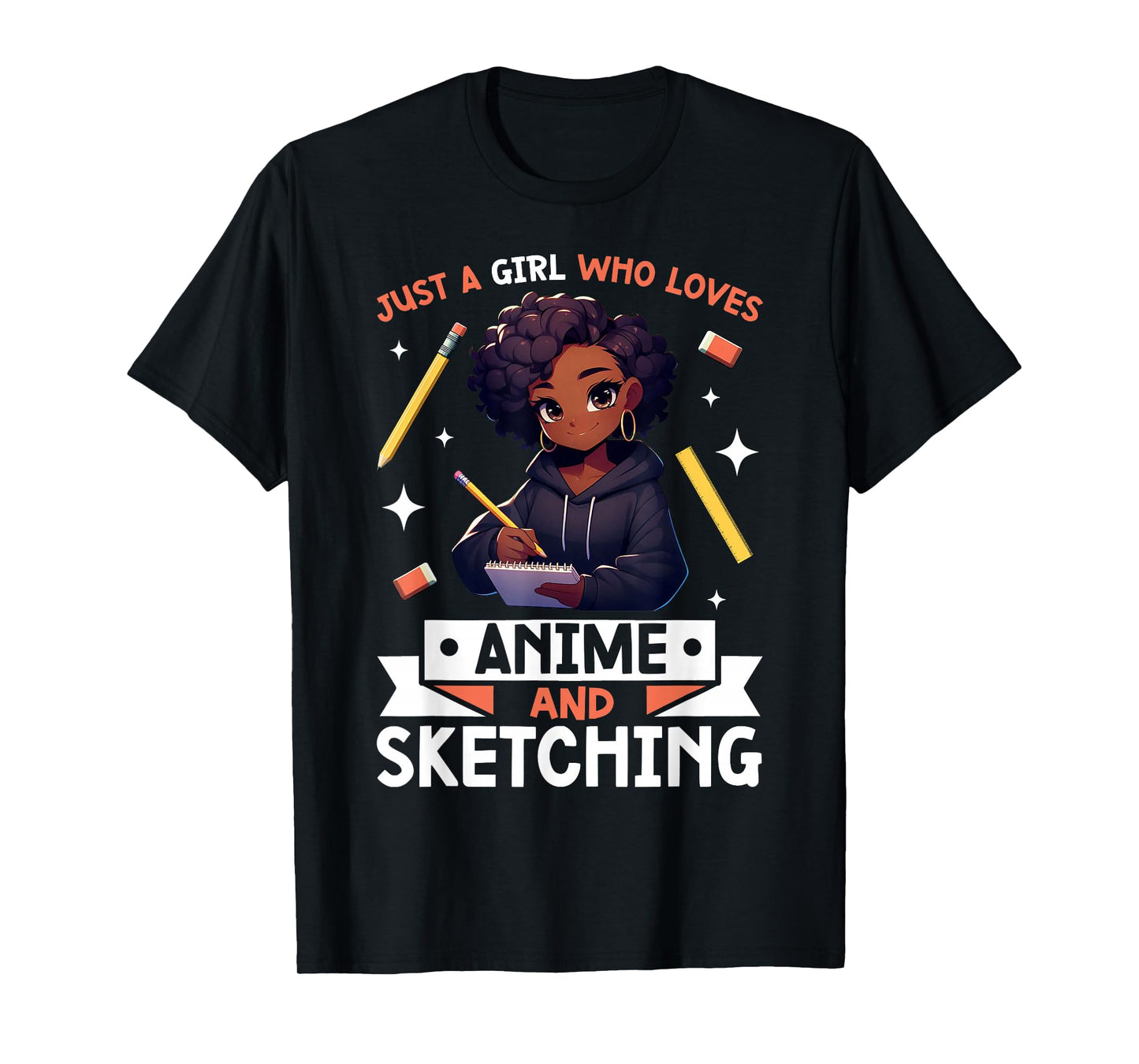 Just A Girl Who Loves Anime And Sketching Afro Anime Merch T-Shirt