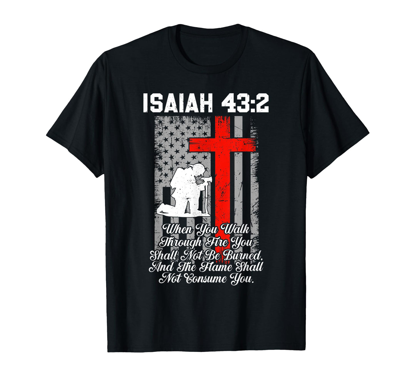 Patriotic American US Flag Firefighter Cross Christian T-Shirt