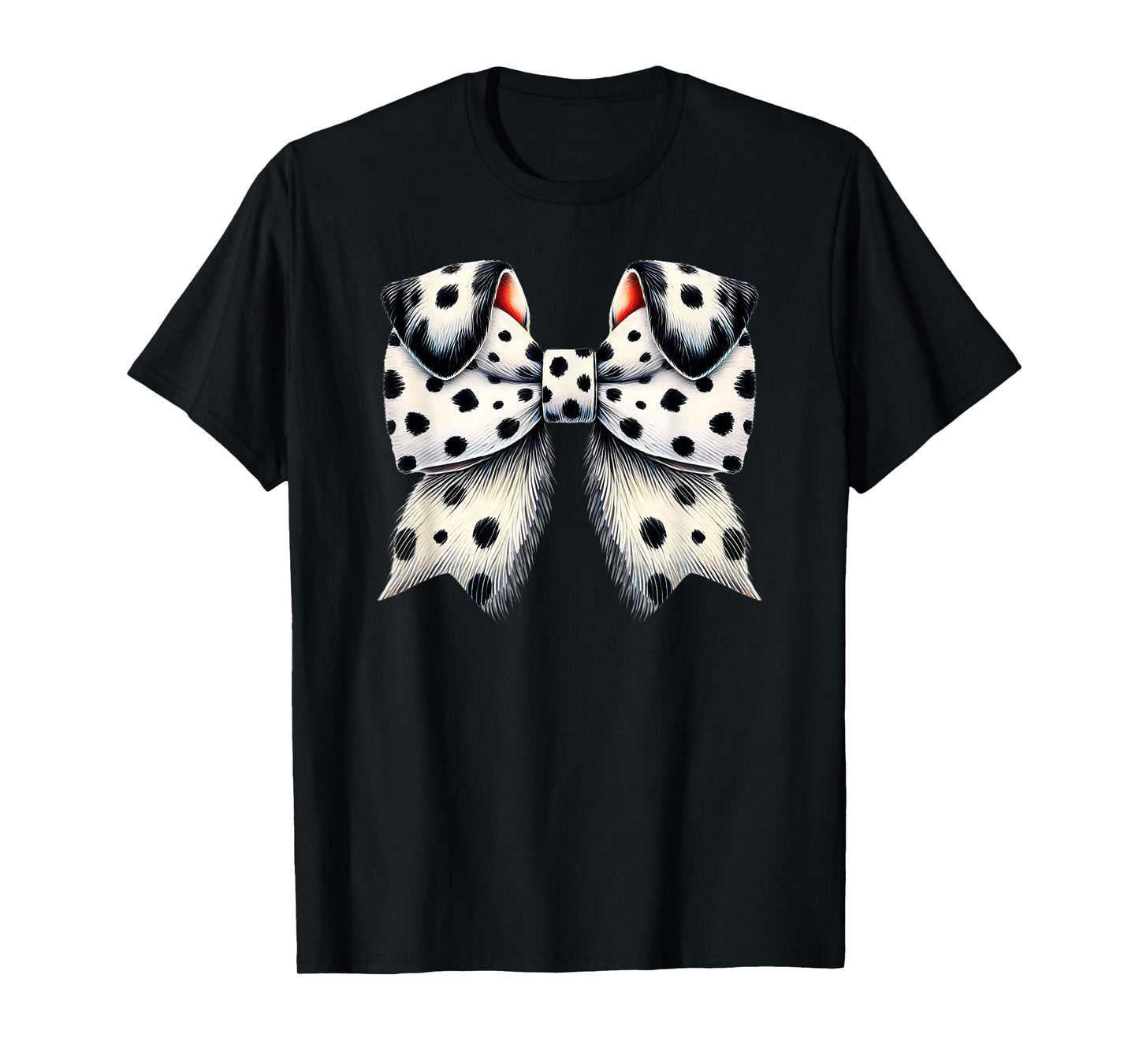 Cute Dalmatian Dog Ears Coquette Bow Black White Dots T-Shirt for Men Women Kids