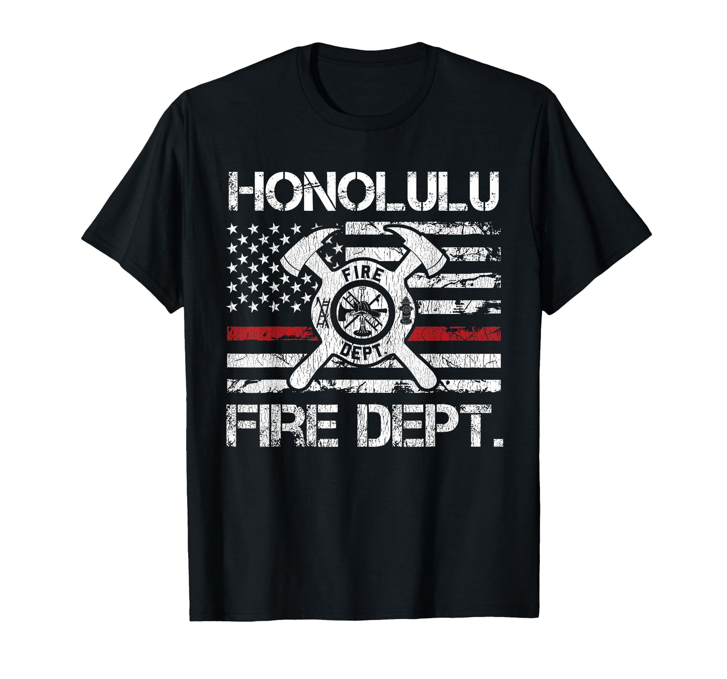 Honolulu Hawaii Fire Department Thin Red Line Fireman T-Shirt