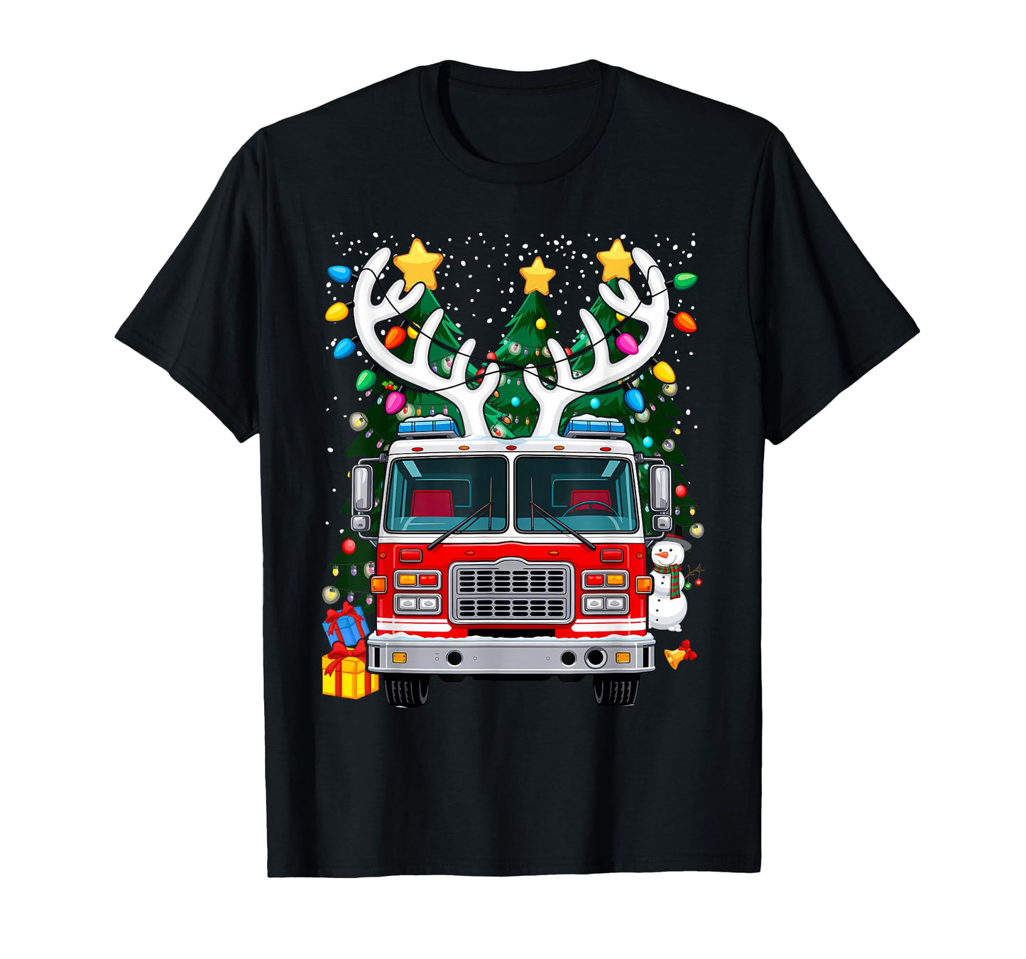 Xmas Fire Truck Reindeer Christmas Firefighter T-Shirt