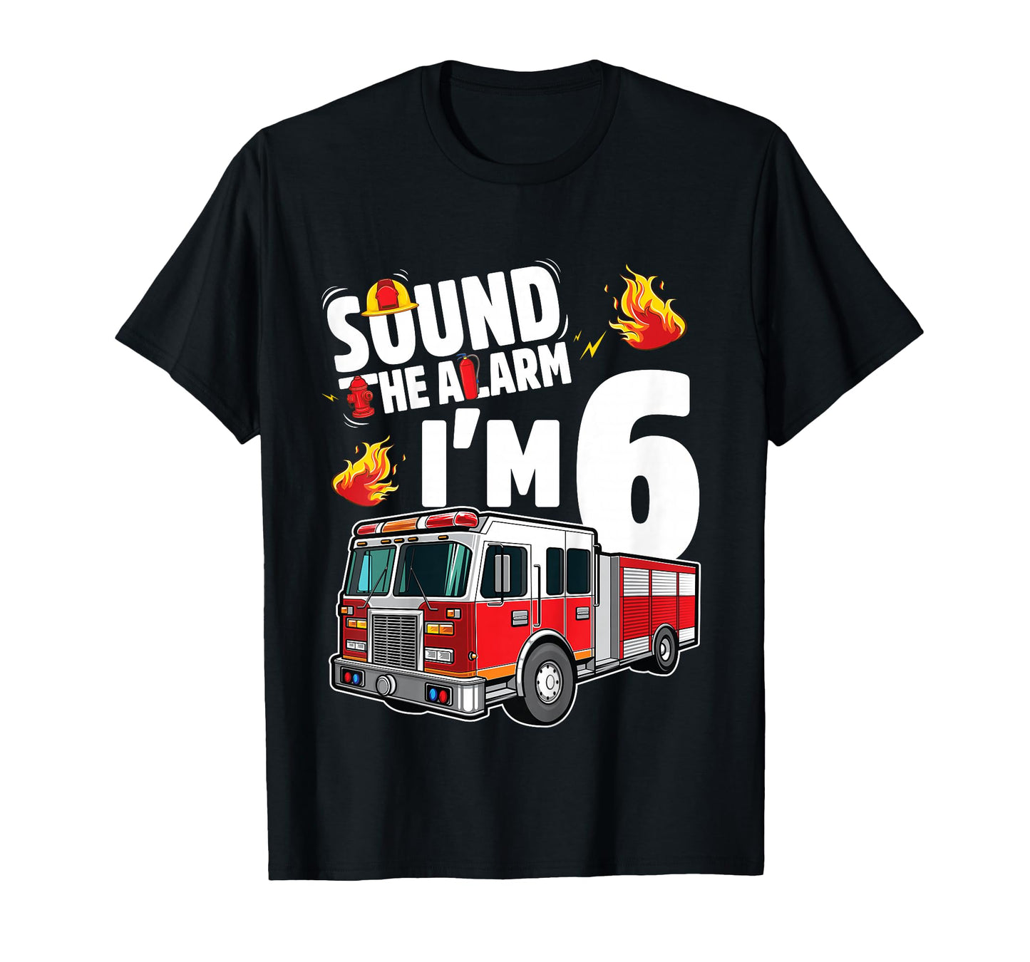 Fire Truck 6th Birthday Boy Firefighter 6 Year Old T-Shirt