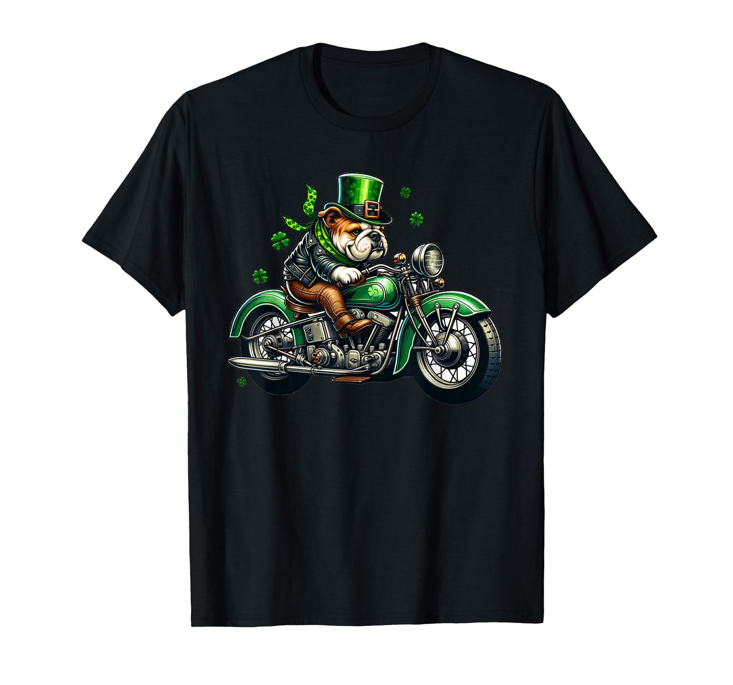 St. Patricks Ride: Bulldog on a Classic Motorcycle T-Shirt
