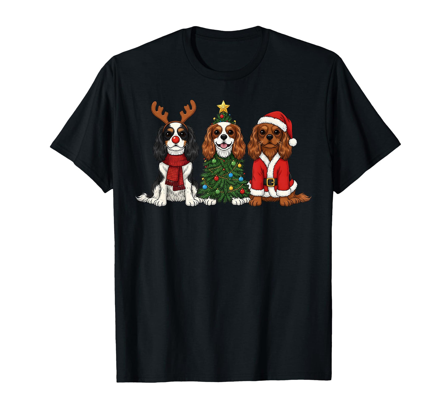 Christmas Cavalier King Charles Spaniel Santa Reindeer Dog T-Shirt