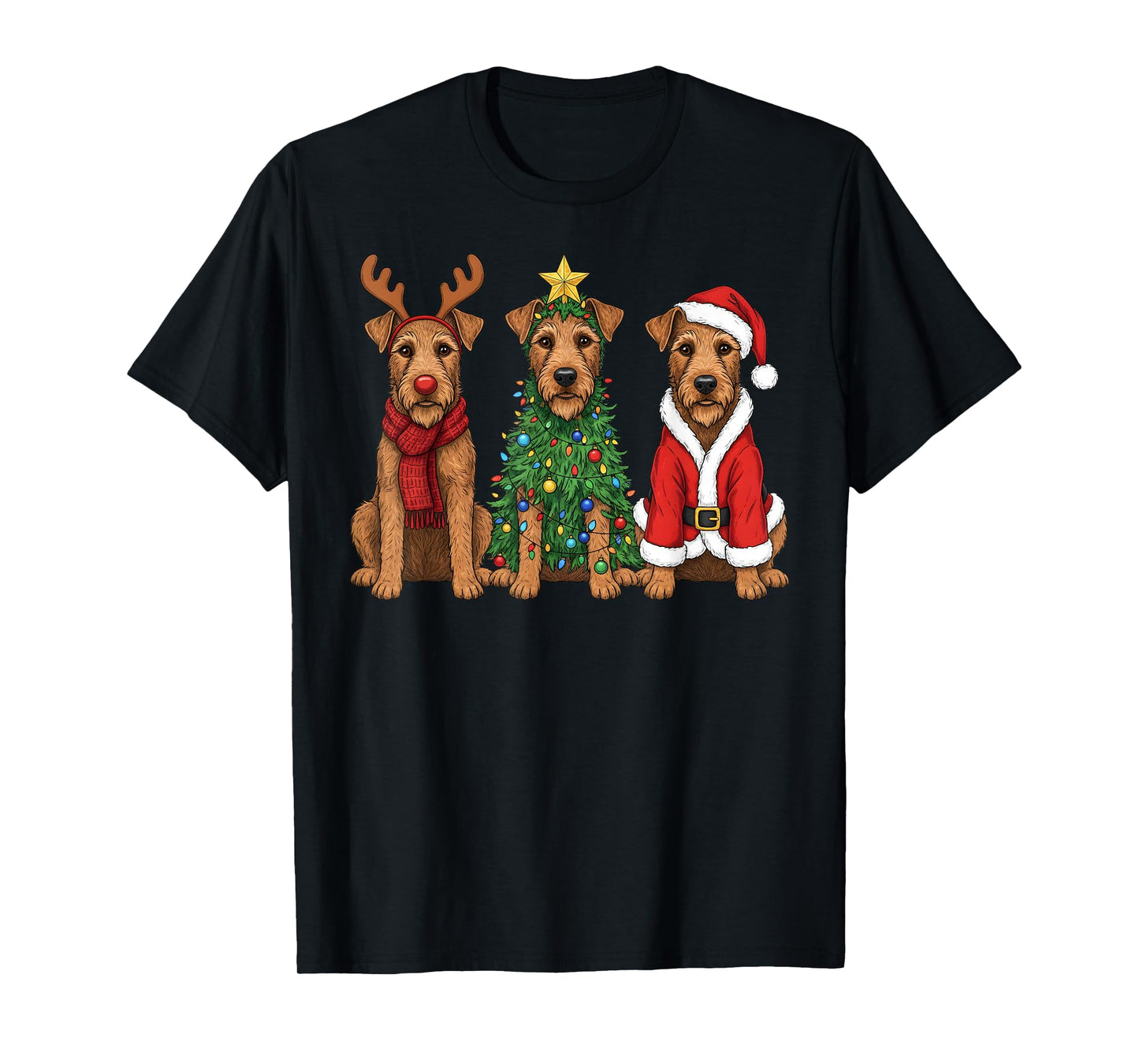 Retro Christmas Irish Terrier Santa Reindeer Dog Lover T-Shirt