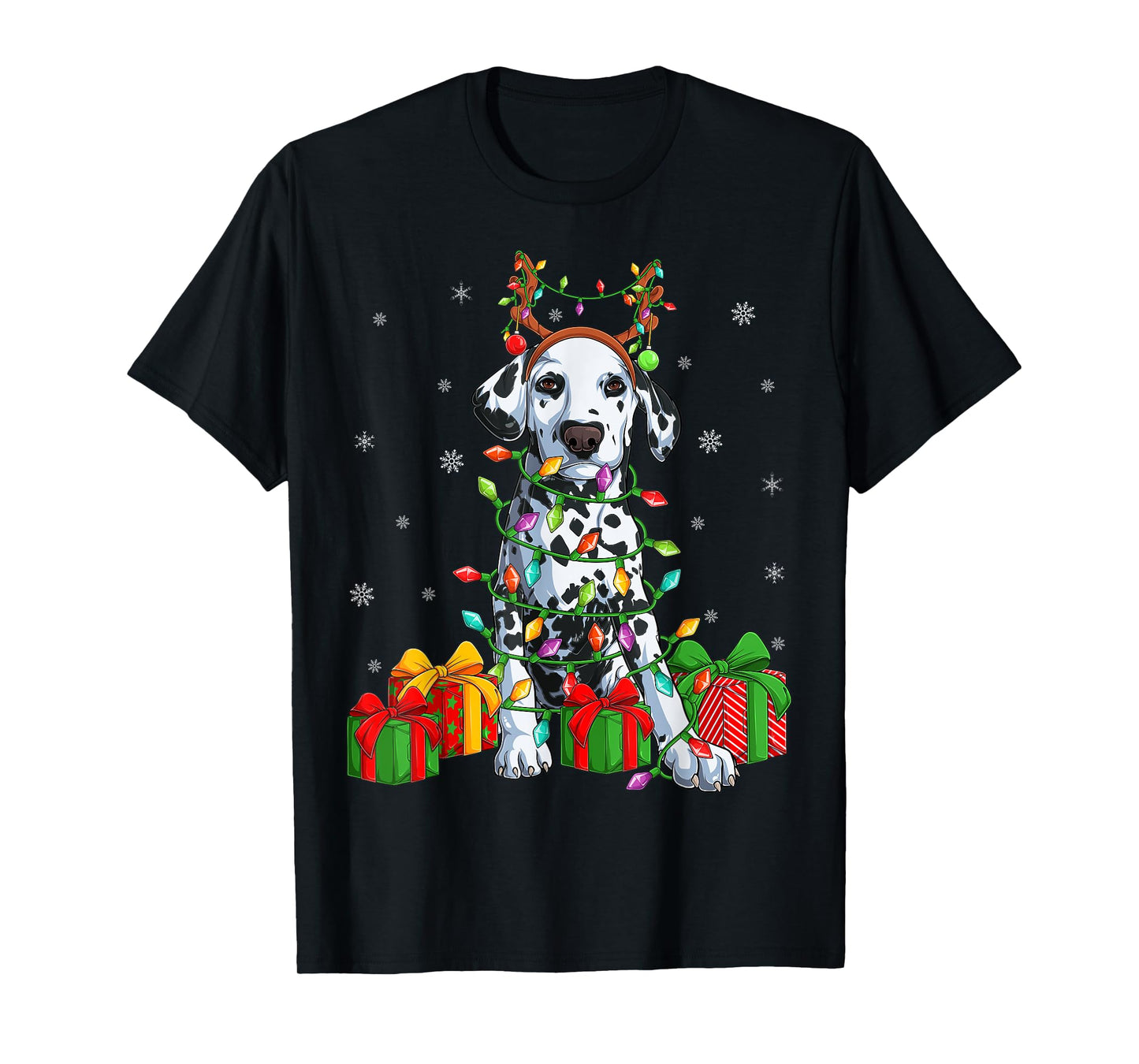 Dalmatian Dog Xmas Lighting Reindeer Hat Dalmatian Christmas T-Shirt for Men Women Kids
