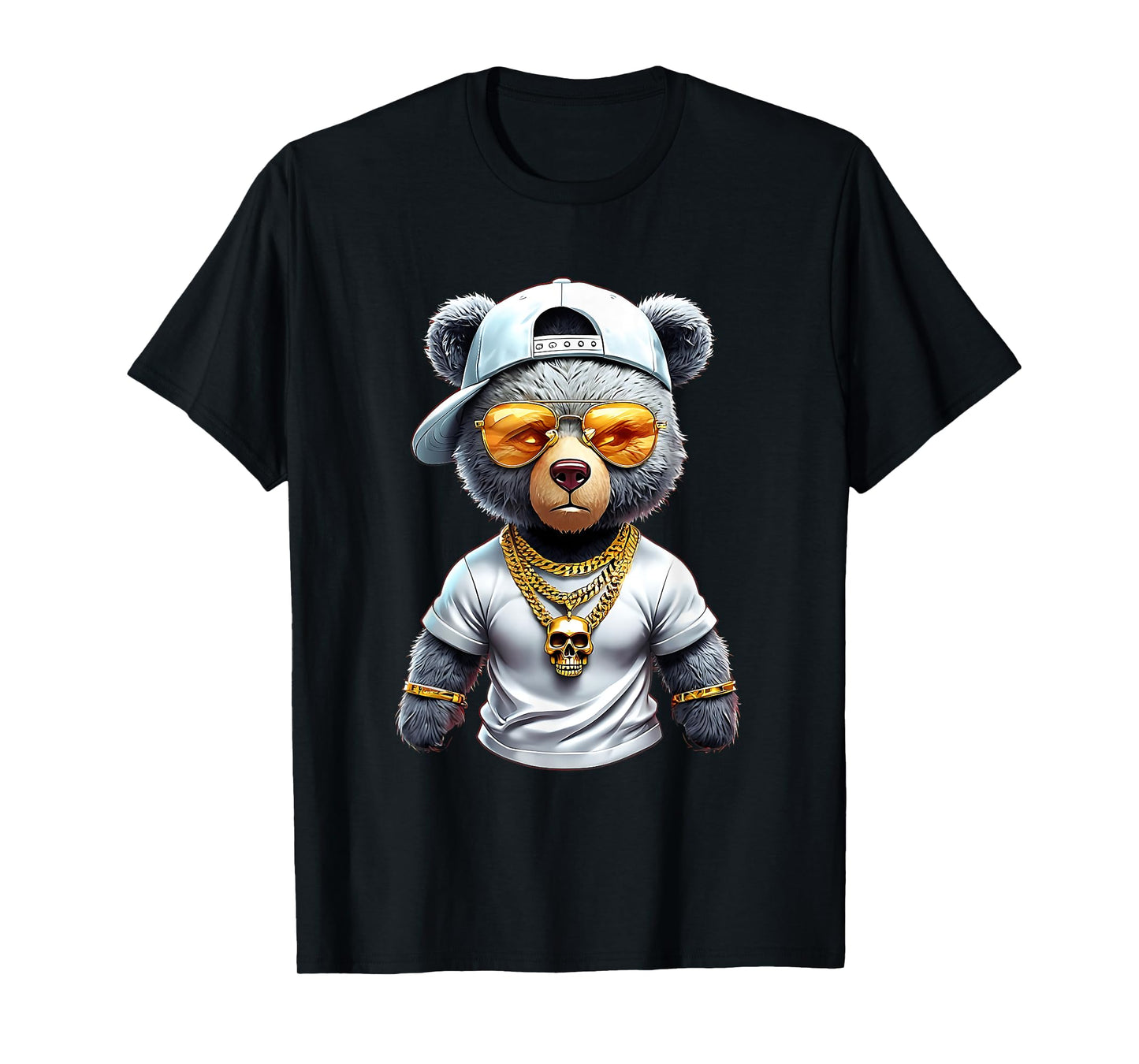 Teddy Stylish Bear with Cap Shades in Urban Streetwear Look T-Shirt
