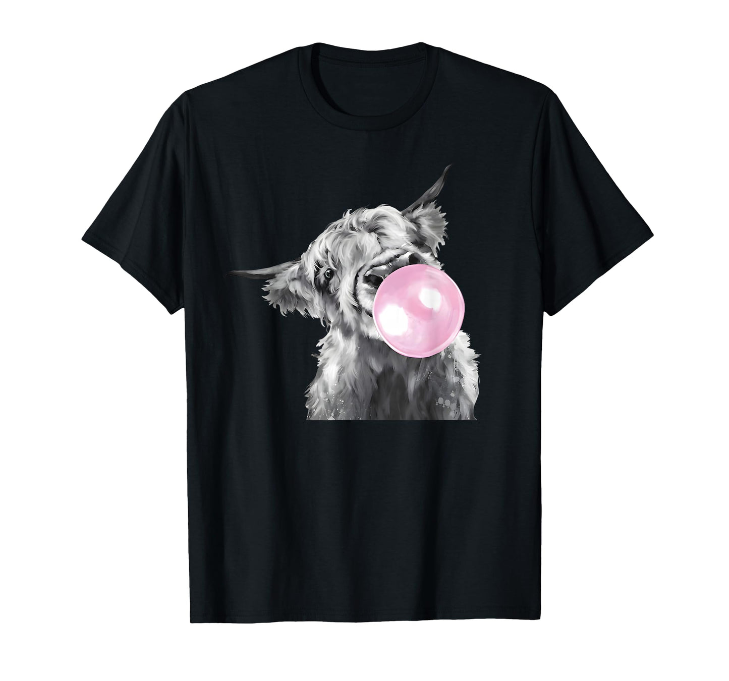 Cute Highland Cow with Bubblegum White and Black Western T-Shirt