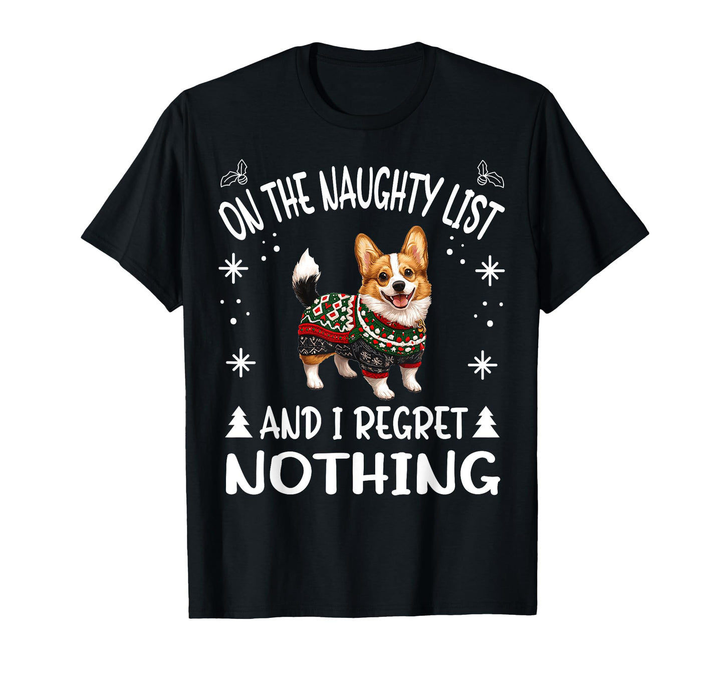 Cute Cardigan Welsh Corgi Dog Christmas On The Naughty List T-Shirt