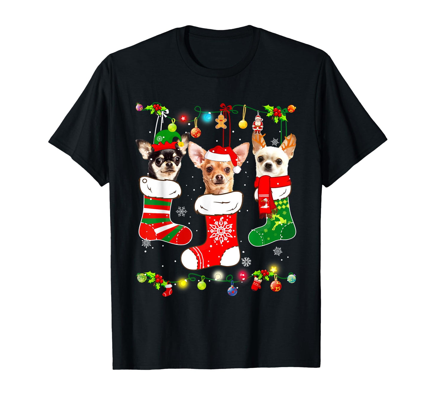 Chihuahua Christmas Lights Gift Funny Xmas Dog Lover T-Shirt