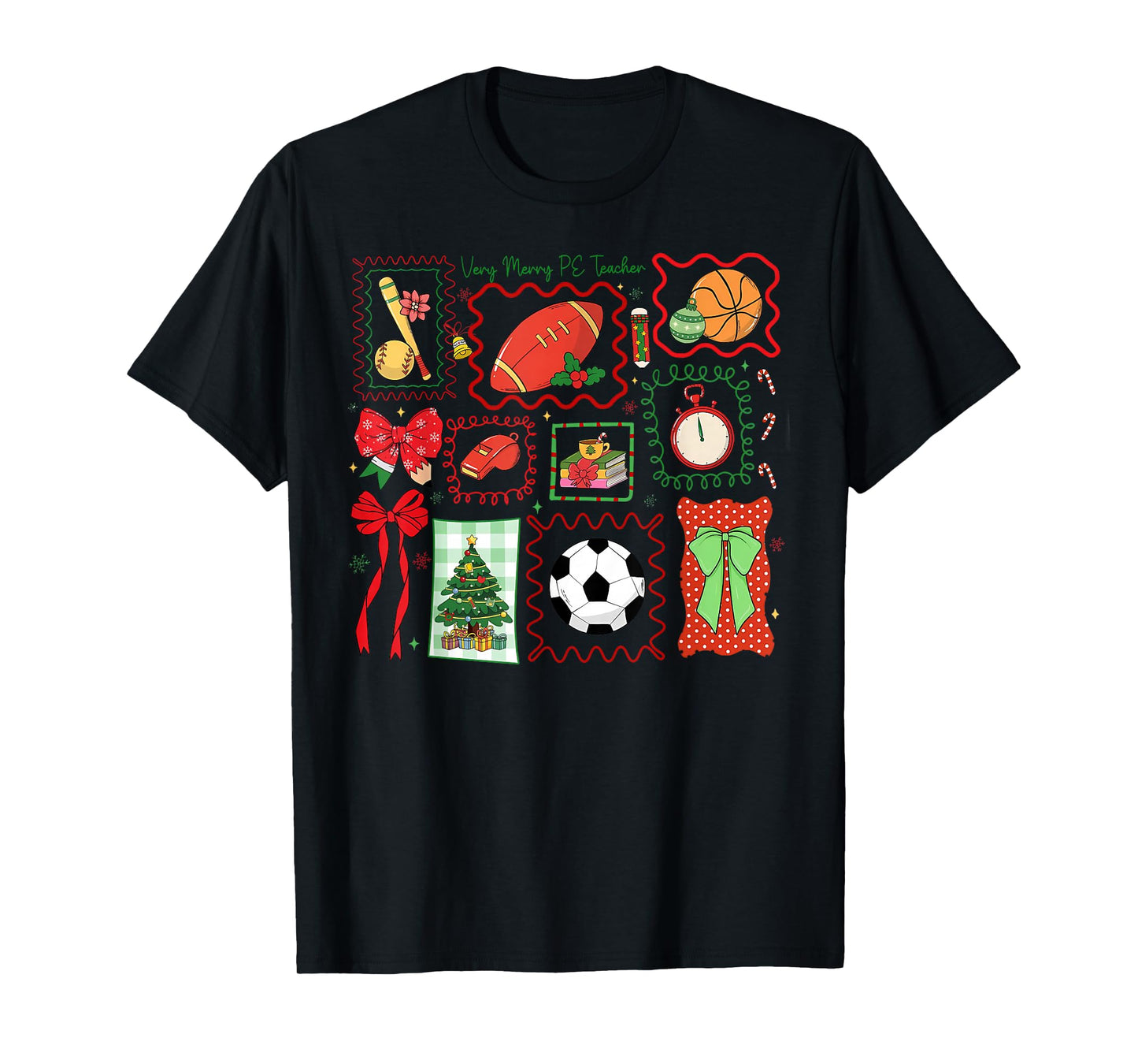 PE Teacher Christmas Bow Physical Education Teacher Outfit T-Shirt
