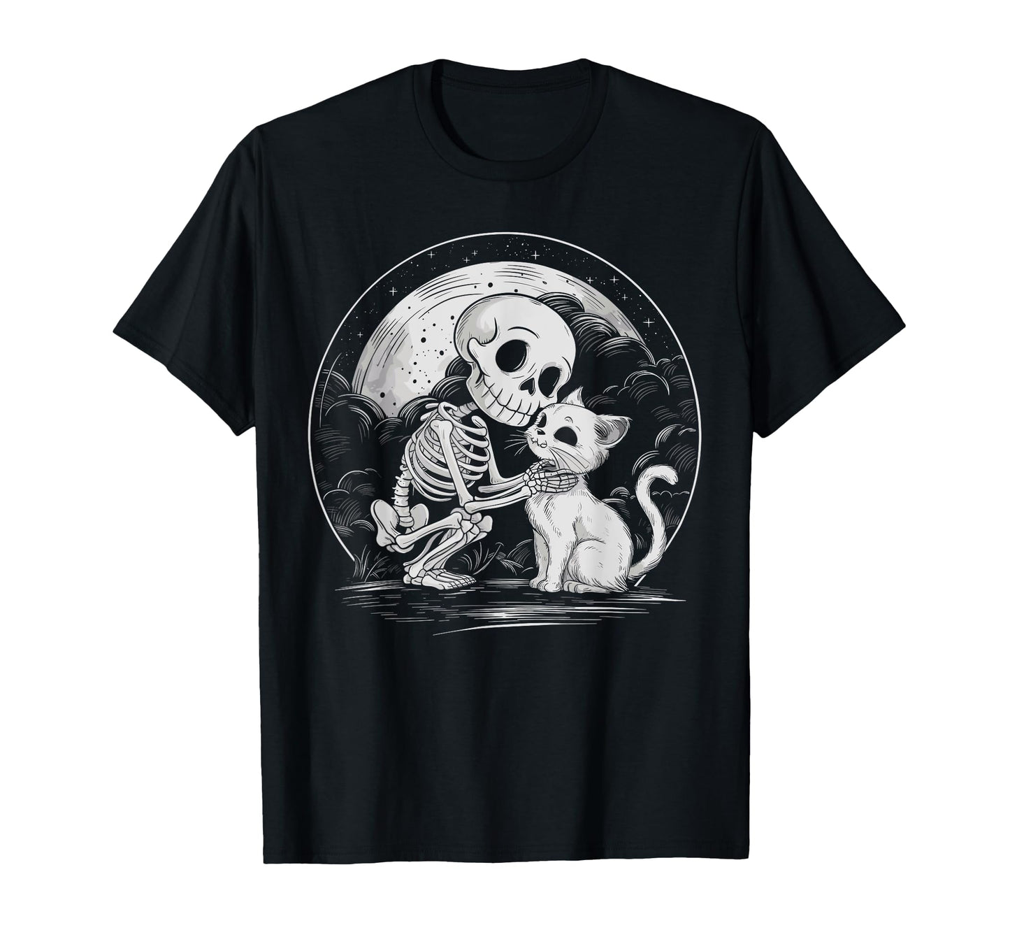 Skeleton Cat Skull Kitty Cute Goth Halloween Costume T-Shirt for Men Women Kids