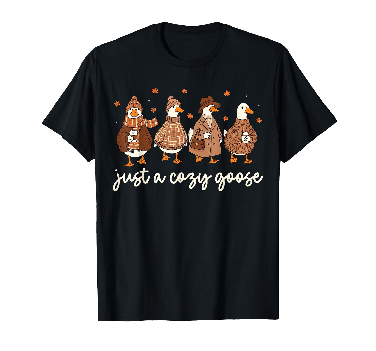 Cozy Autumn Goose Fall Sweater Coffee Lover T-Shirt